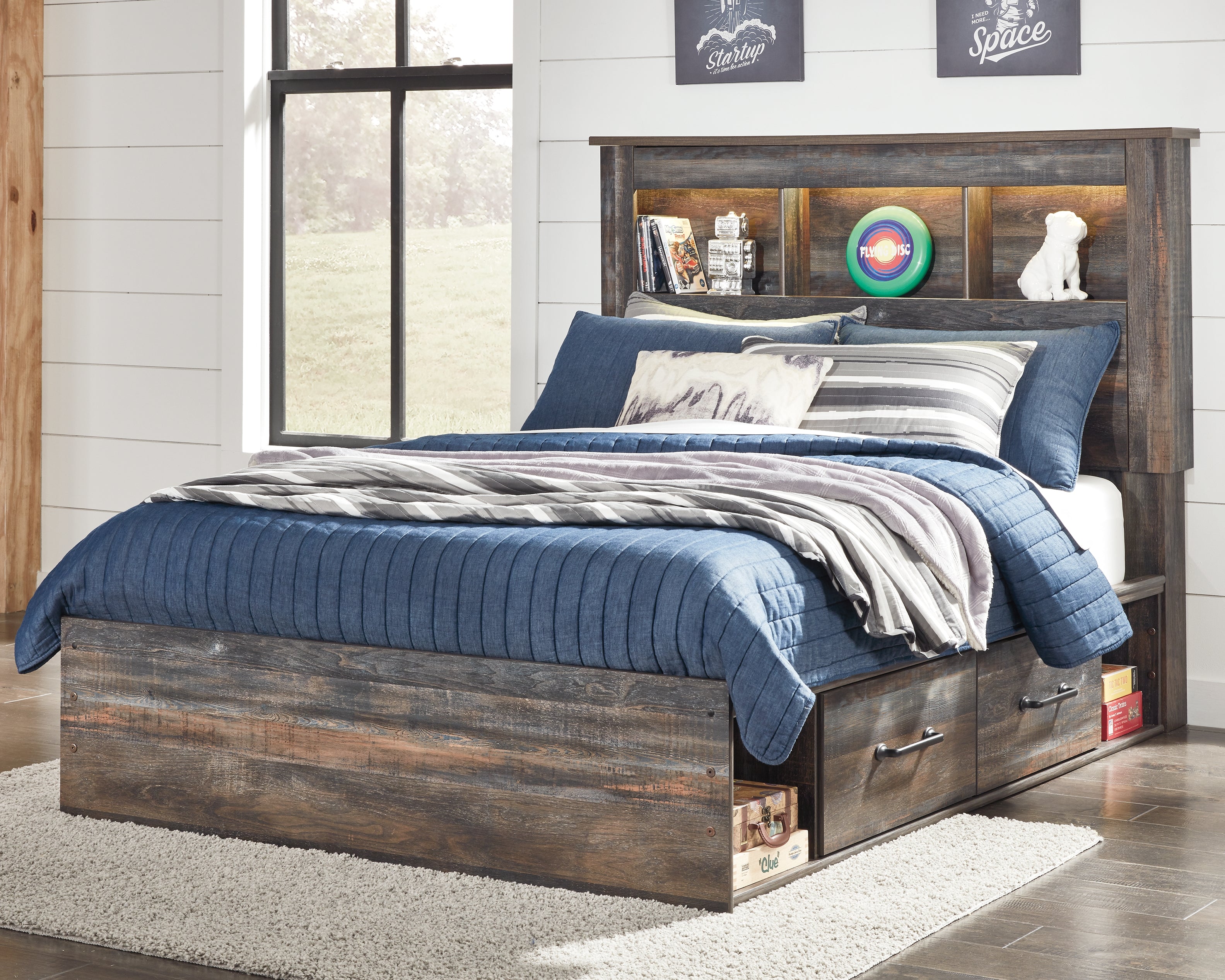 Warmstead Furniture - Ashley Furniture - Drystan Bedroom - Full Bookcase Bed with 2 Storage Drawers / Multi - B211B44
