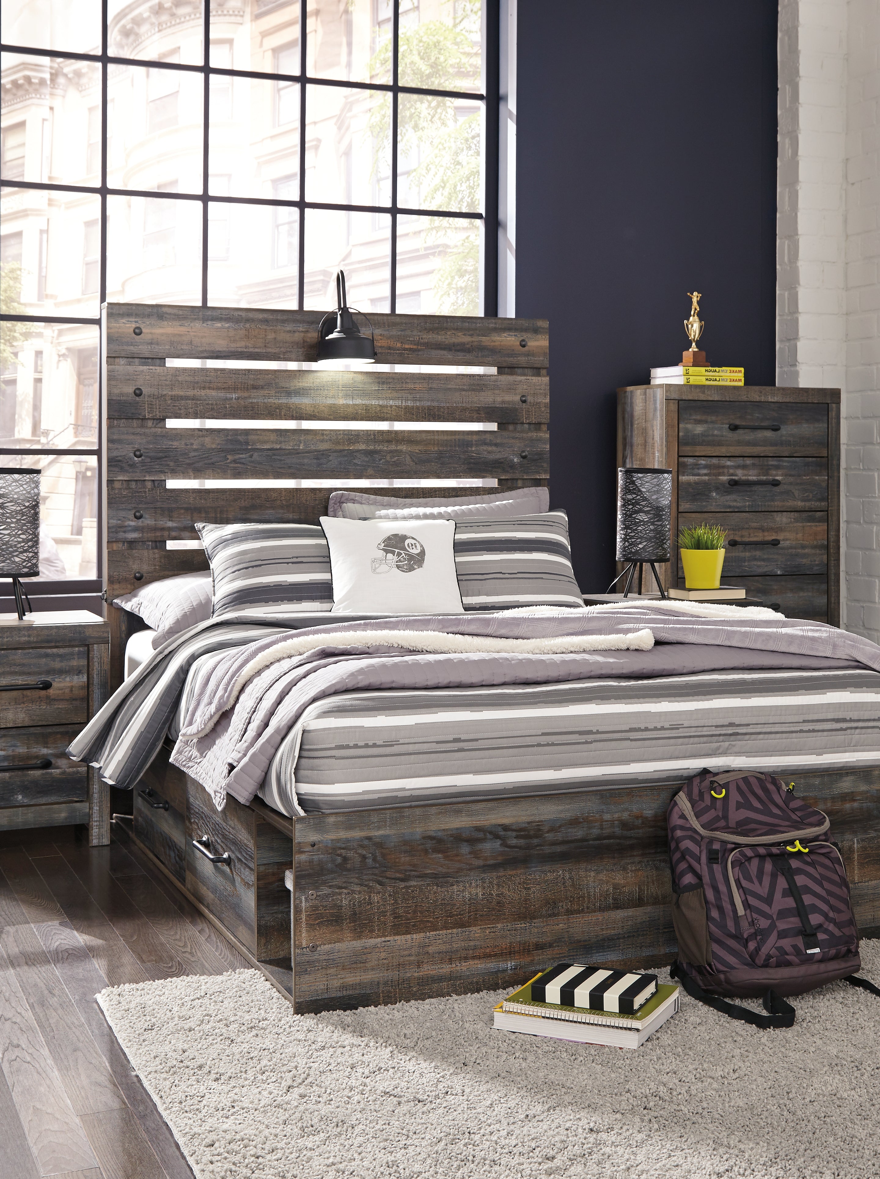 Warmstead Furniture - Ashley Furniture - Drystan Bedroom - Full Panel Bed with 4 Storage Drawers / Multi - B211B12