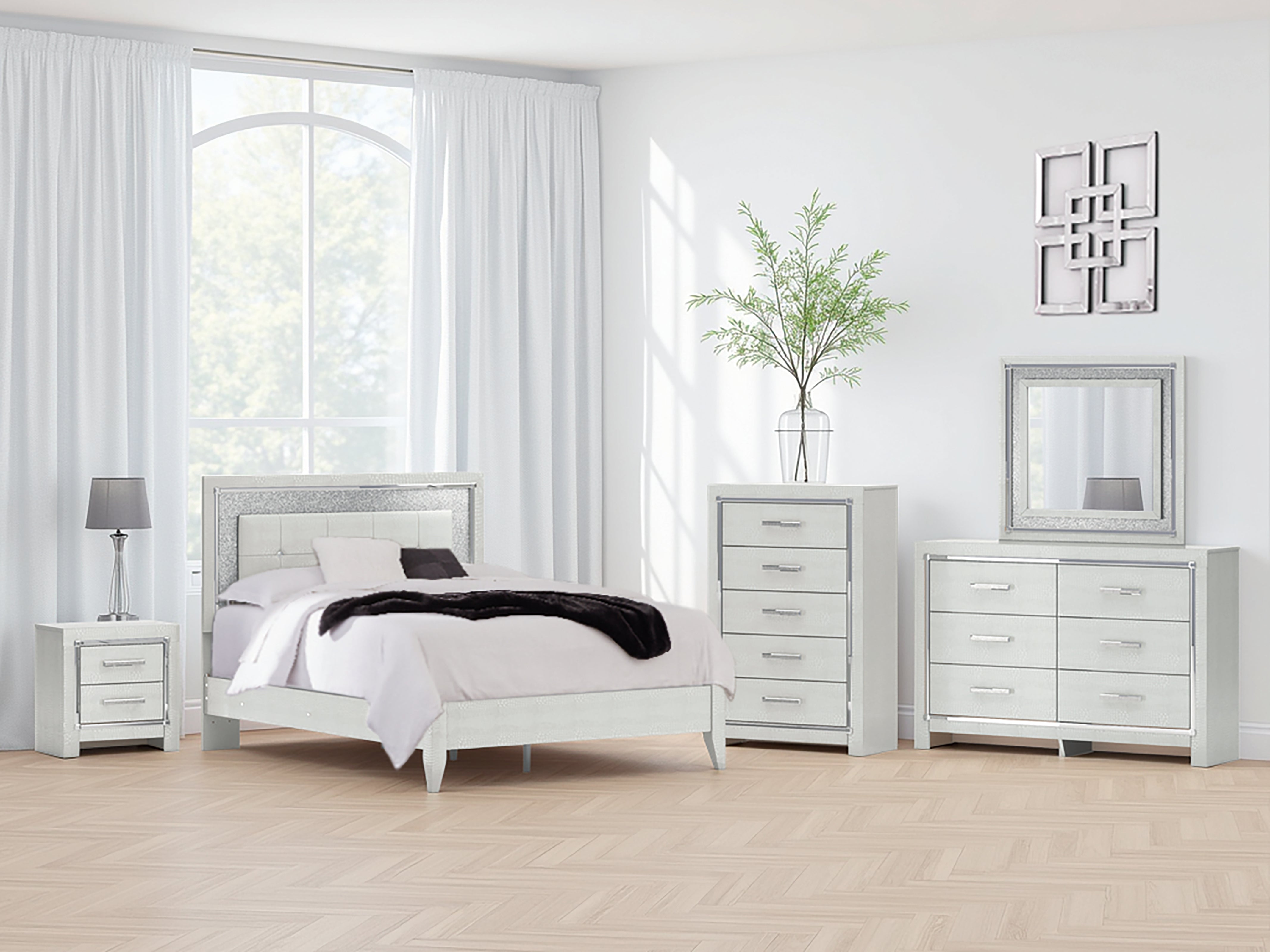 Warmstead Furniture - Ashley Furniture - Zyniden Bedroom - Queen Upholstered Panel Bed / Silver - B2114B2