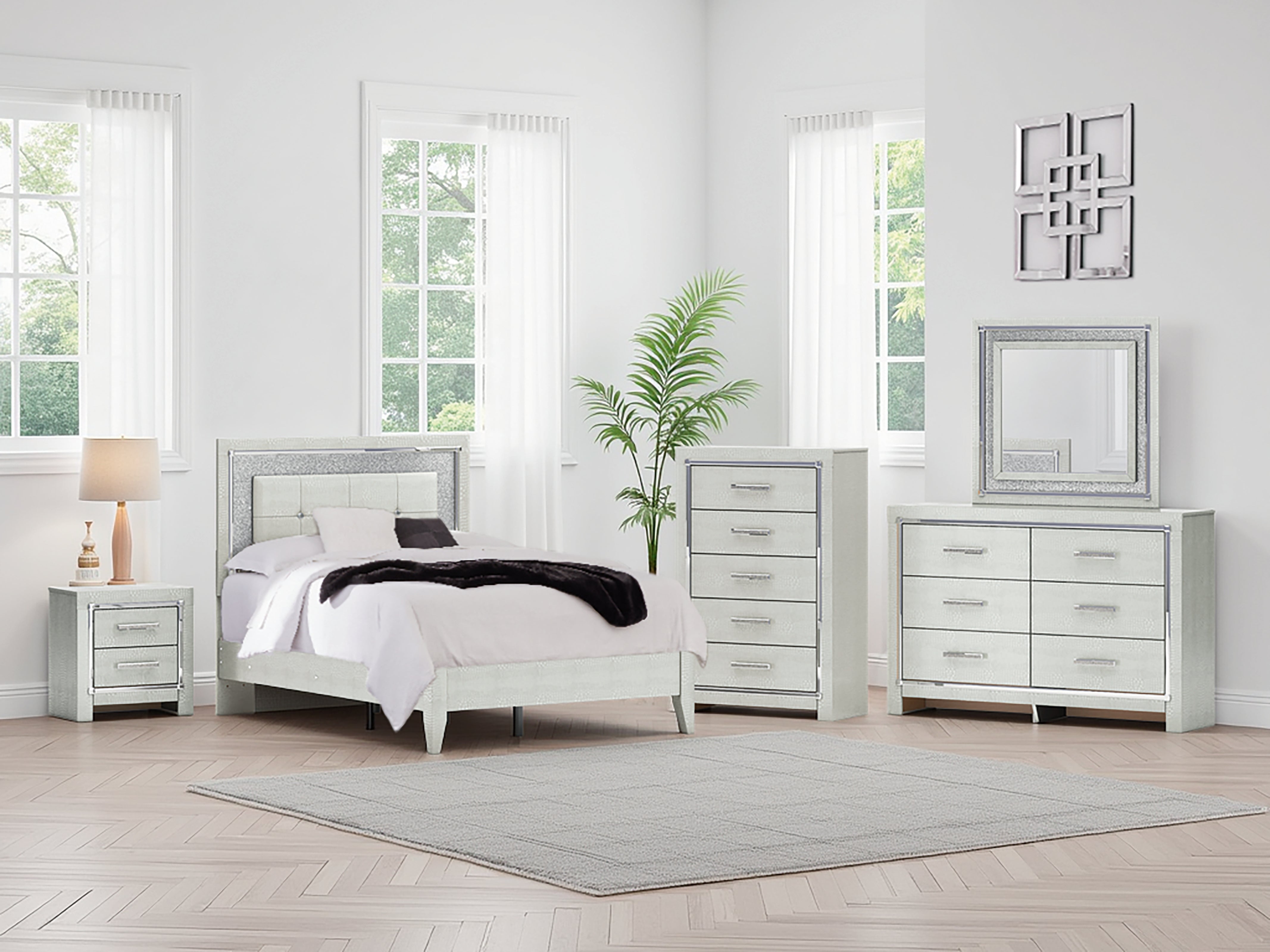 Warmstead Furniture - Ashley Furniture - Zyniden Bedroom - Full Upholstered Panel Bed / Silver - B2114B4