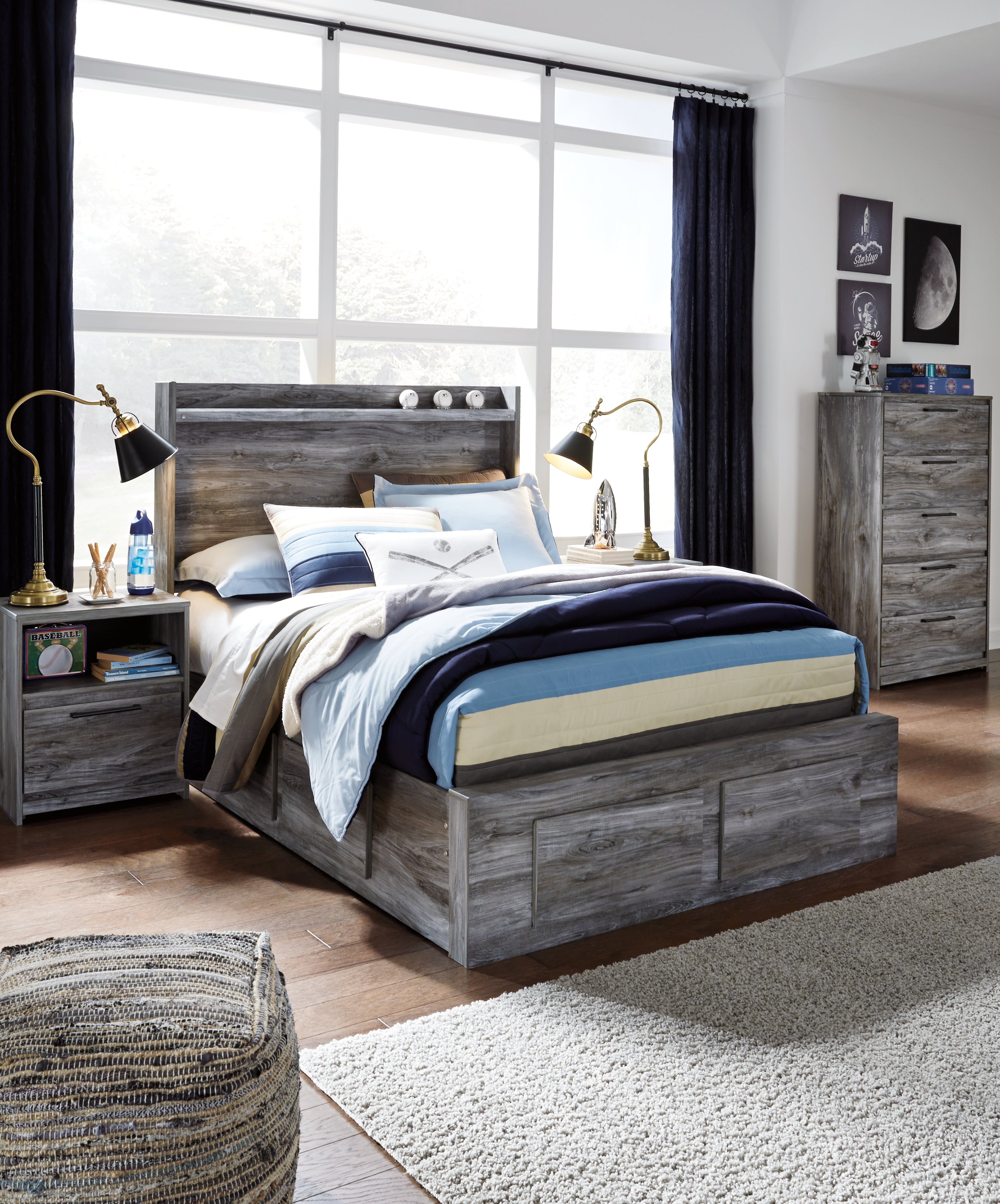 Warmstead Furniture - Ashley Furniture - Baystorm Bedroom - Full Panel Bed with 4 Storage Drawers / Gray - B221B25