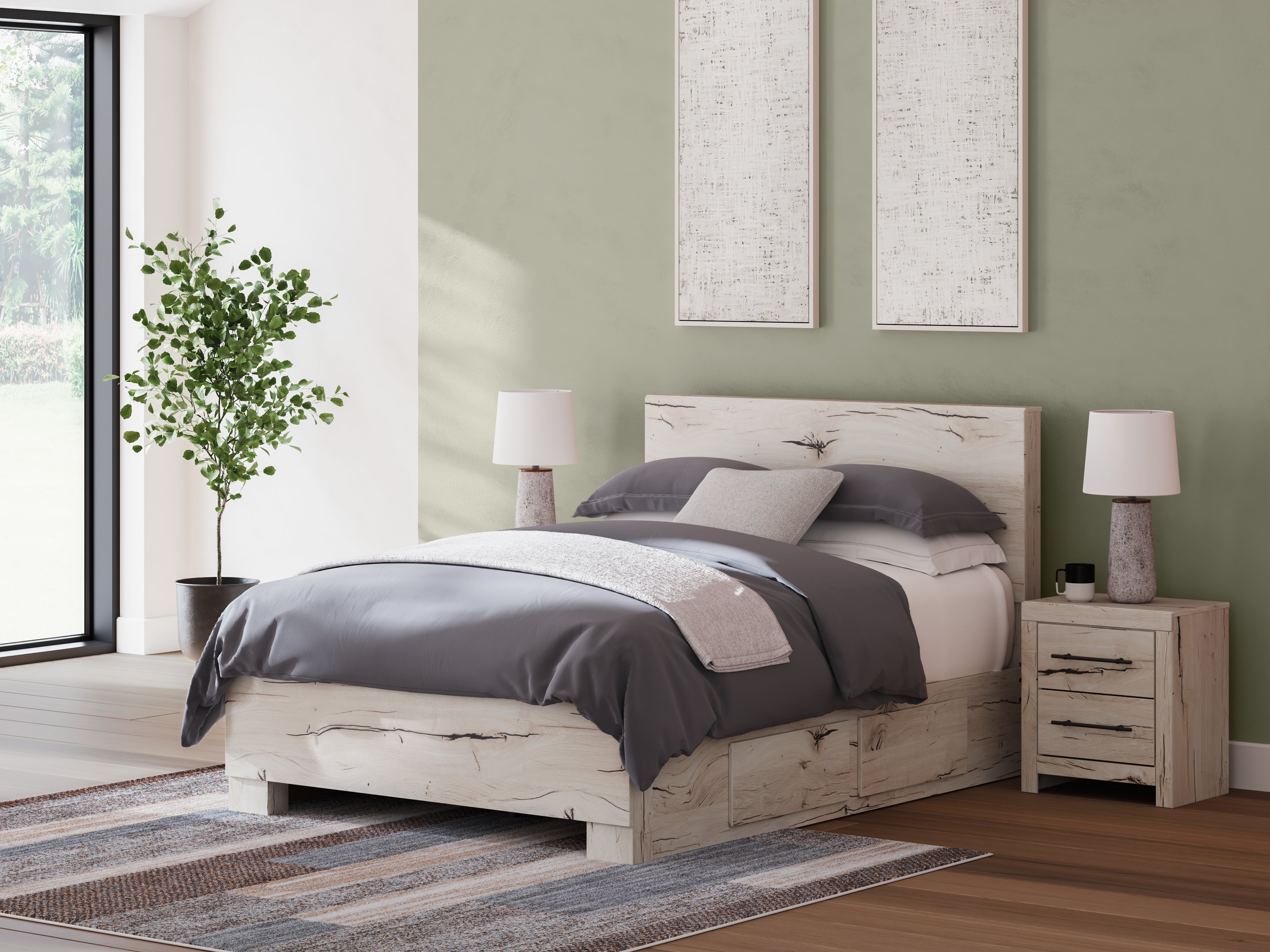 Warmstead Furniture - Ashley Furniture - Lawroy Bedroom - Full Panel Bed with Storage / Light Natural - B2310B43