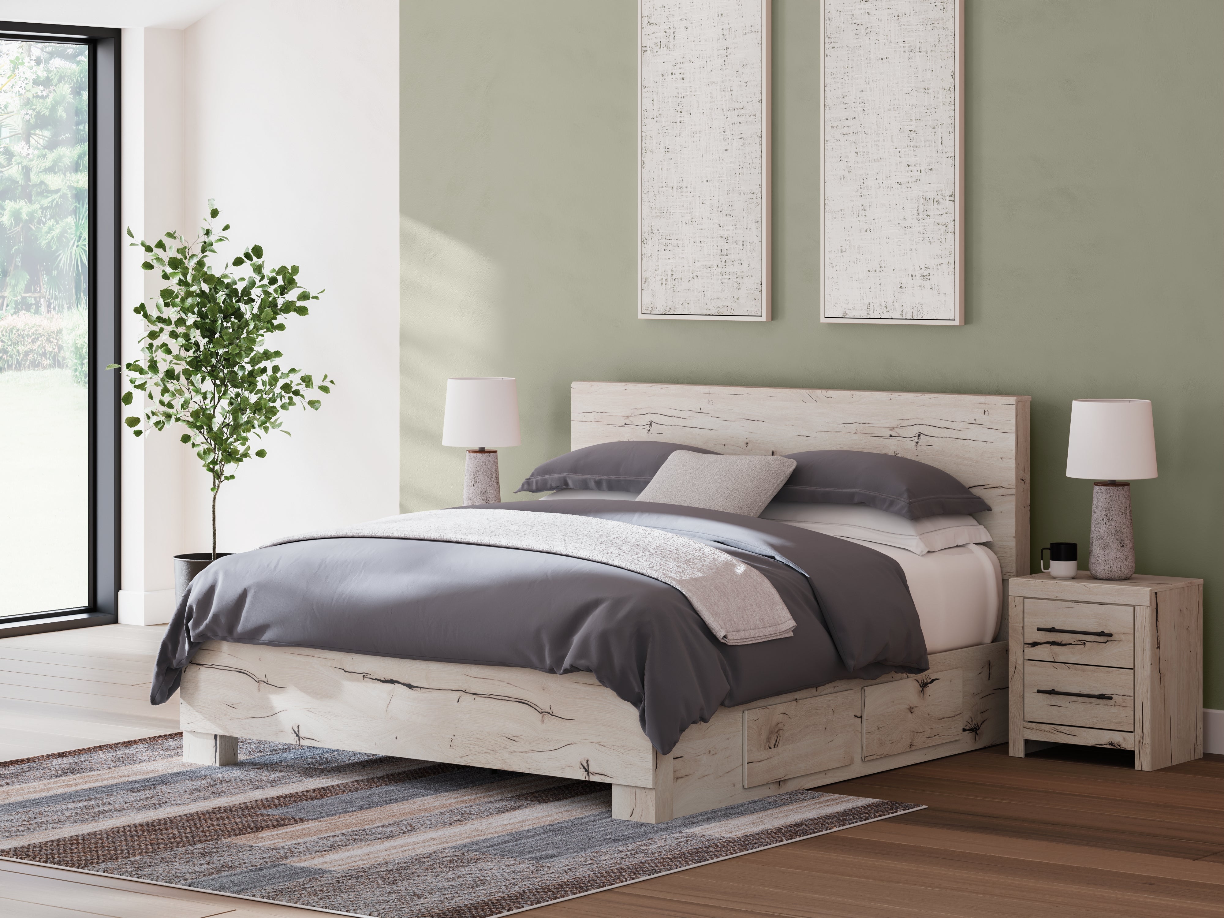 Warmstead Furniture - Ashley Furniture - Lawroy Bedroom - King Panel Bed with Storage / Light Natural - B2310B12