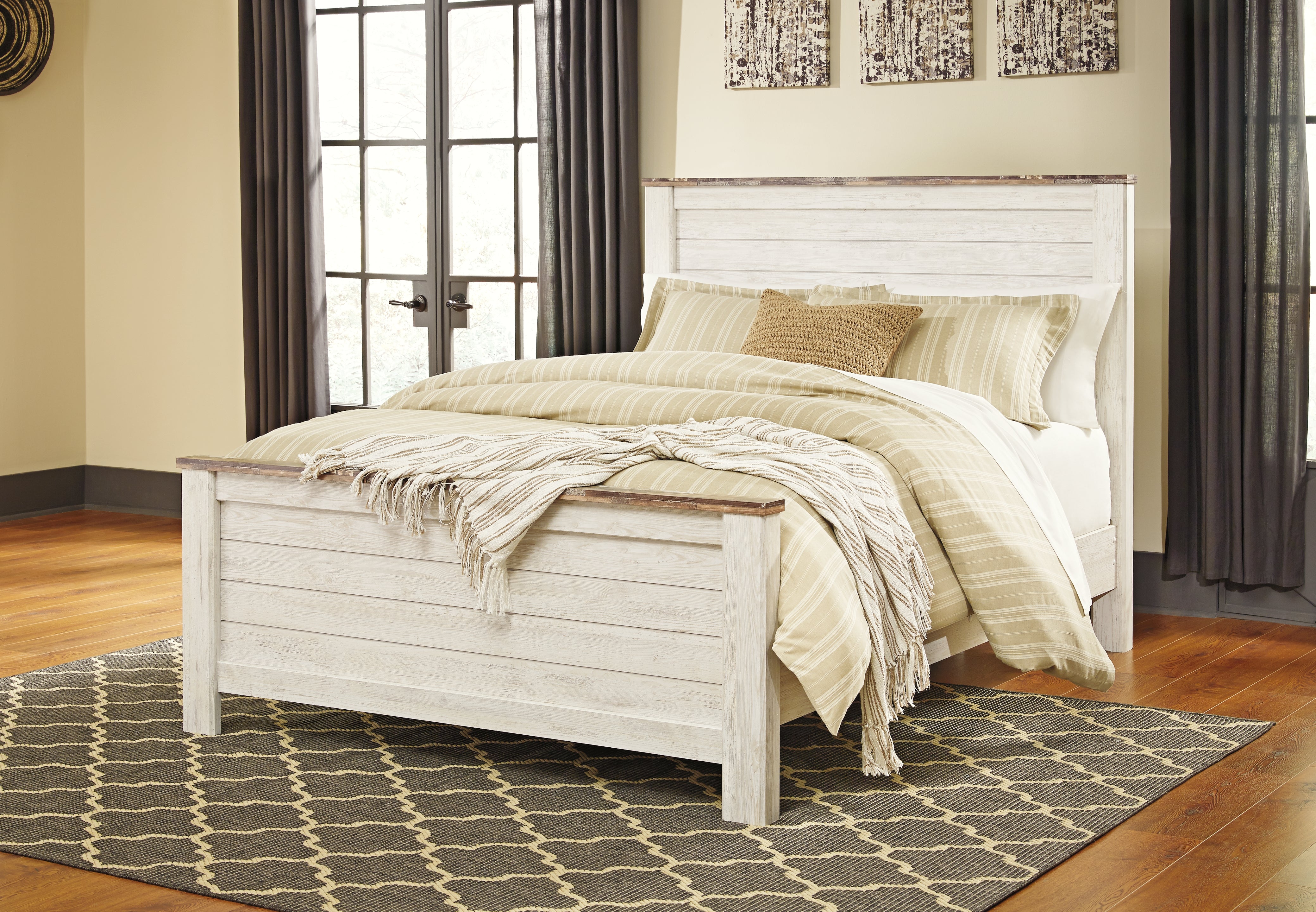 Warmstead Furniture - Ashley Furniture - Willowton Bedroom - Queen Panel Bed / Whitewash - B267B8
