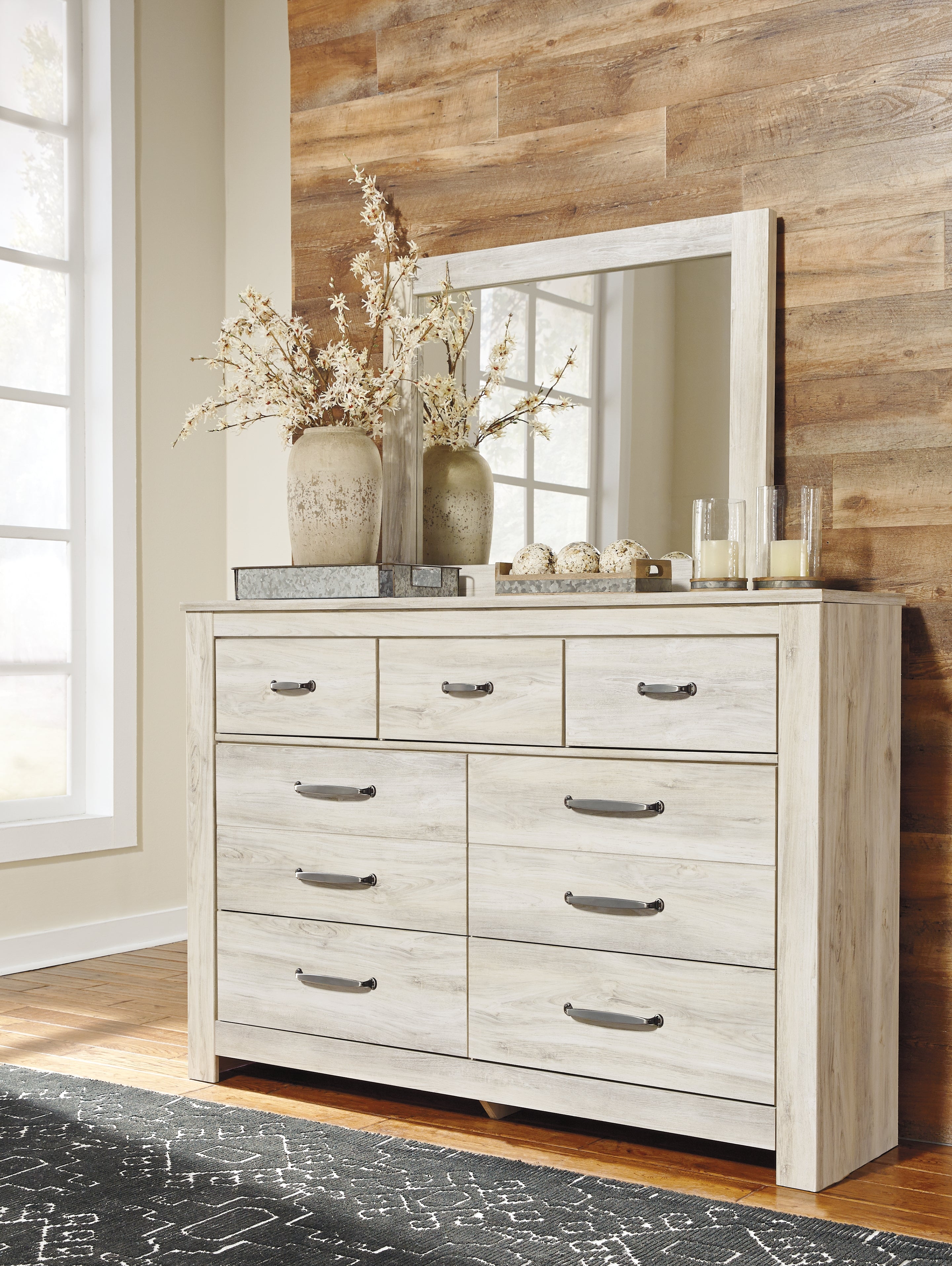 Warmstead Furniture - Ashley Furniture - Bellaby Bedroom - Dresser and Mirror / Whitewash - B331B1