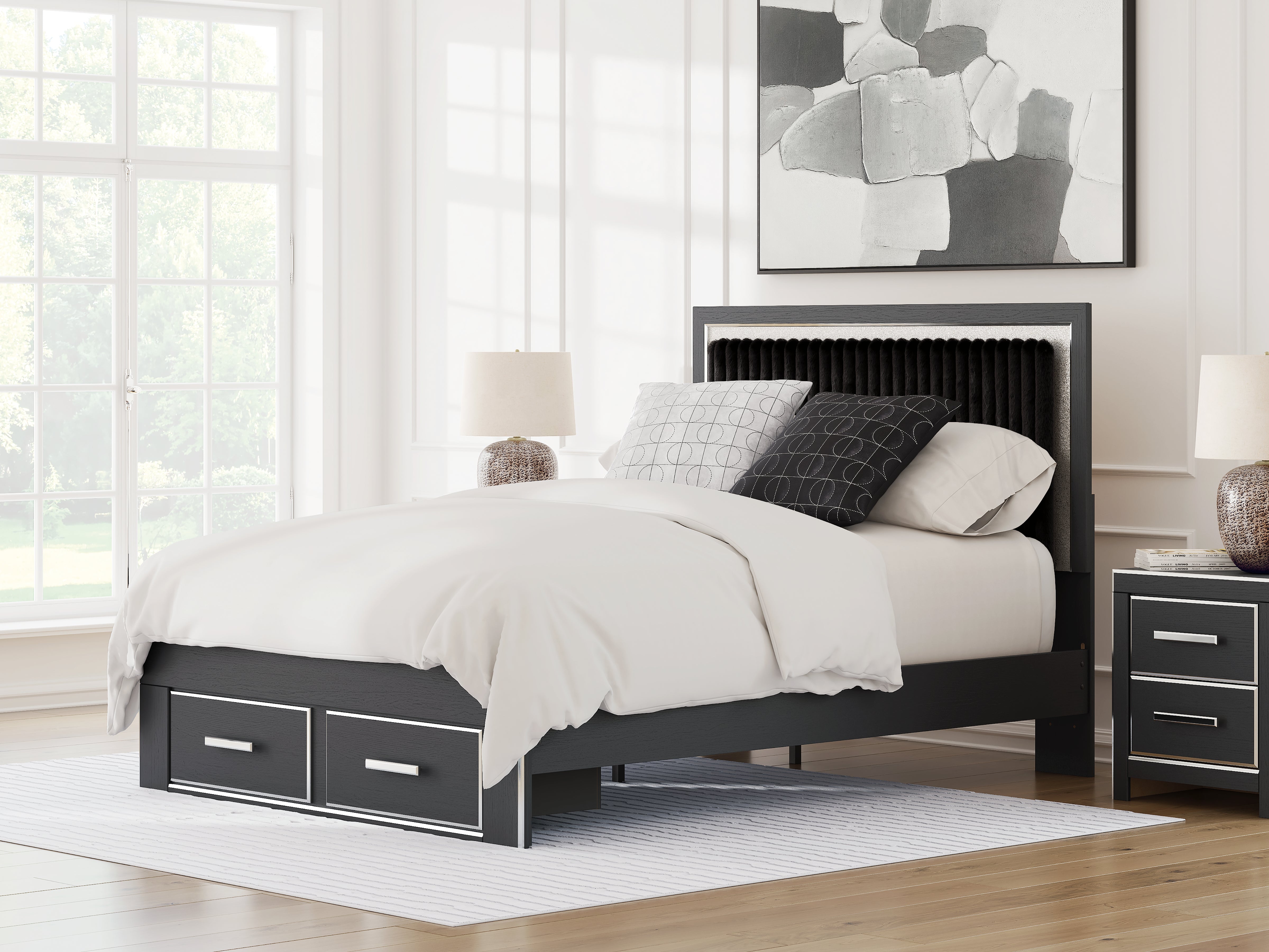 Warmstead Furniture - Ashley Furniture - Zuraleus Bedroom - Queen Upholstered Panel Storage Bed / Black - PCB3380B4