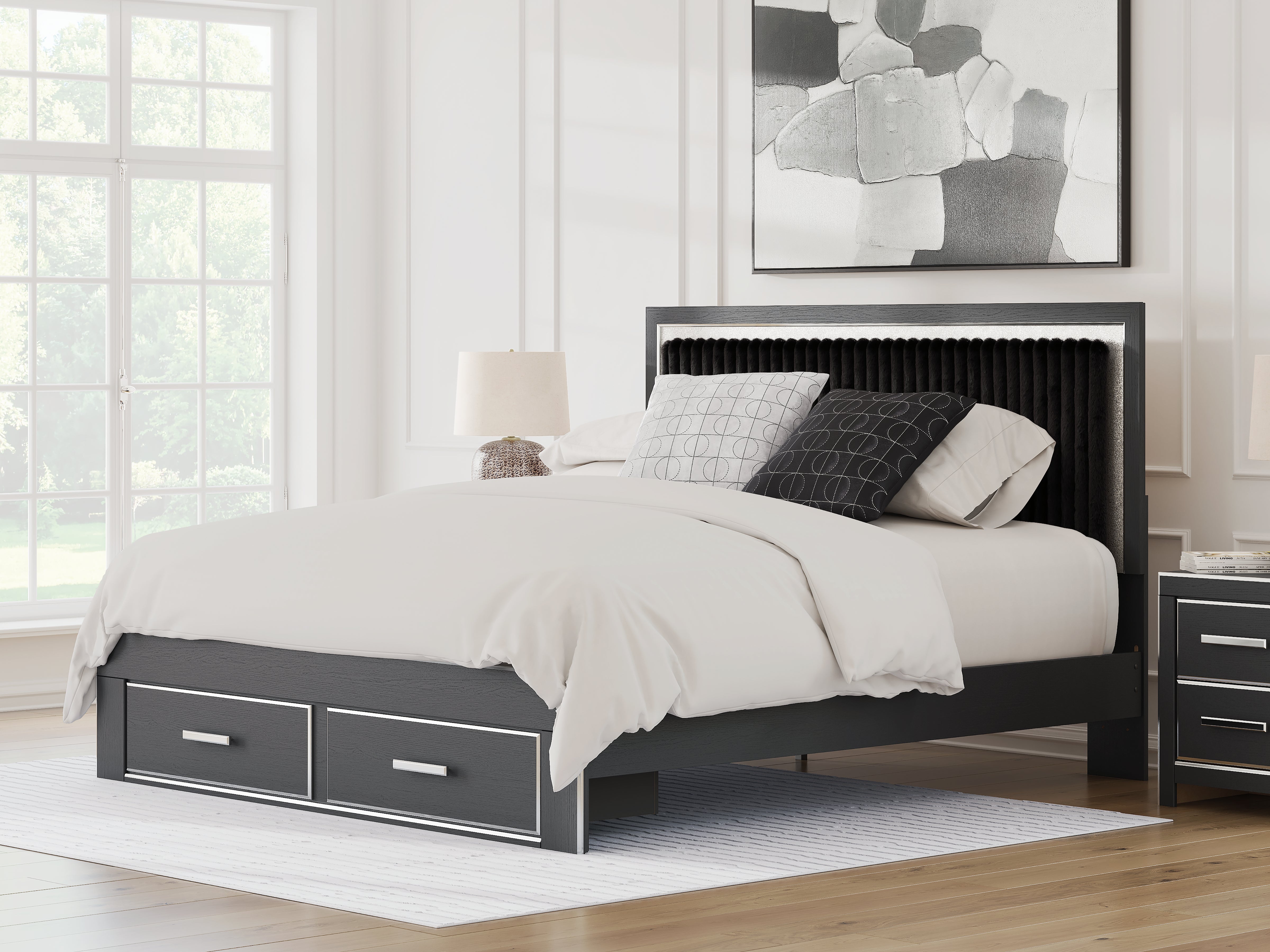 Warmstead Furniture - Ashley Furniture - Zuraleus Bedroom - King Upholstered Panel Storage Bed / Black - PCB3380B11