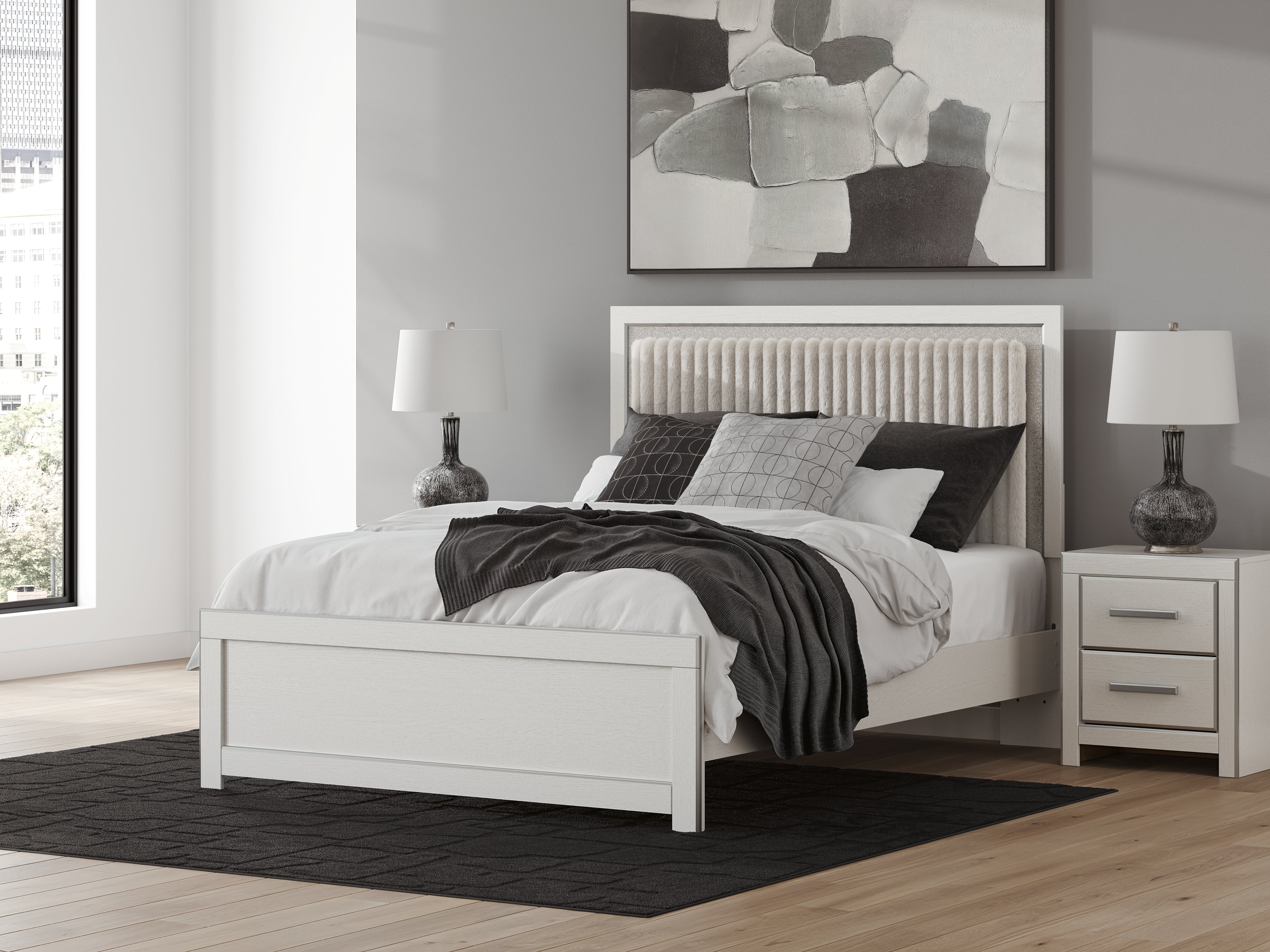 Warmstead Furniture - Ashley Furniture - Zuraleus Bedroom - Queen Upholstered Panel Platform Bed / White - PCB3381B2