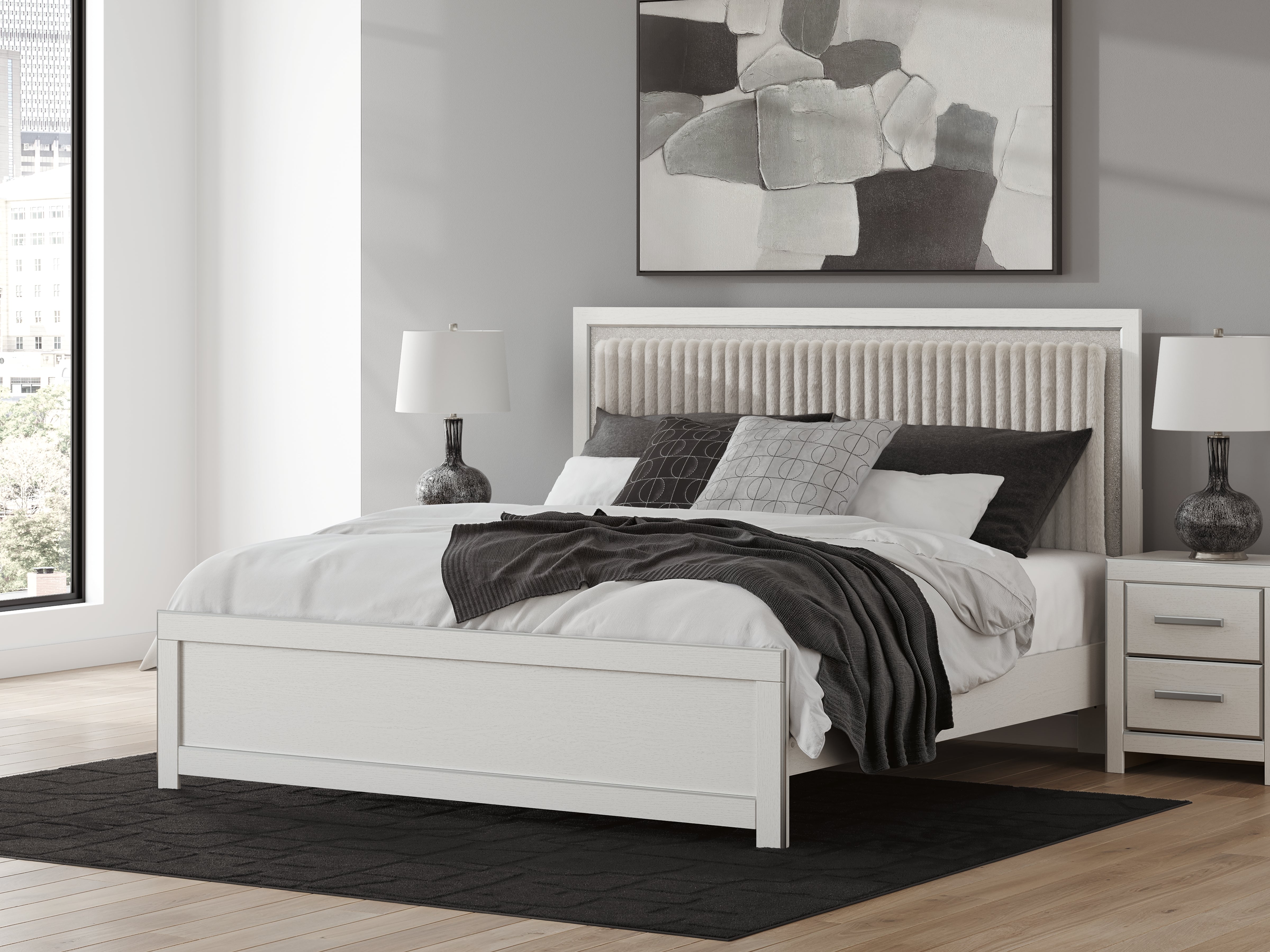 Warmstead Furniture - Ashley Furniture - Zuraleus Bedroom - King Upholstered Panel Platform Bed / White - PCB3381B8