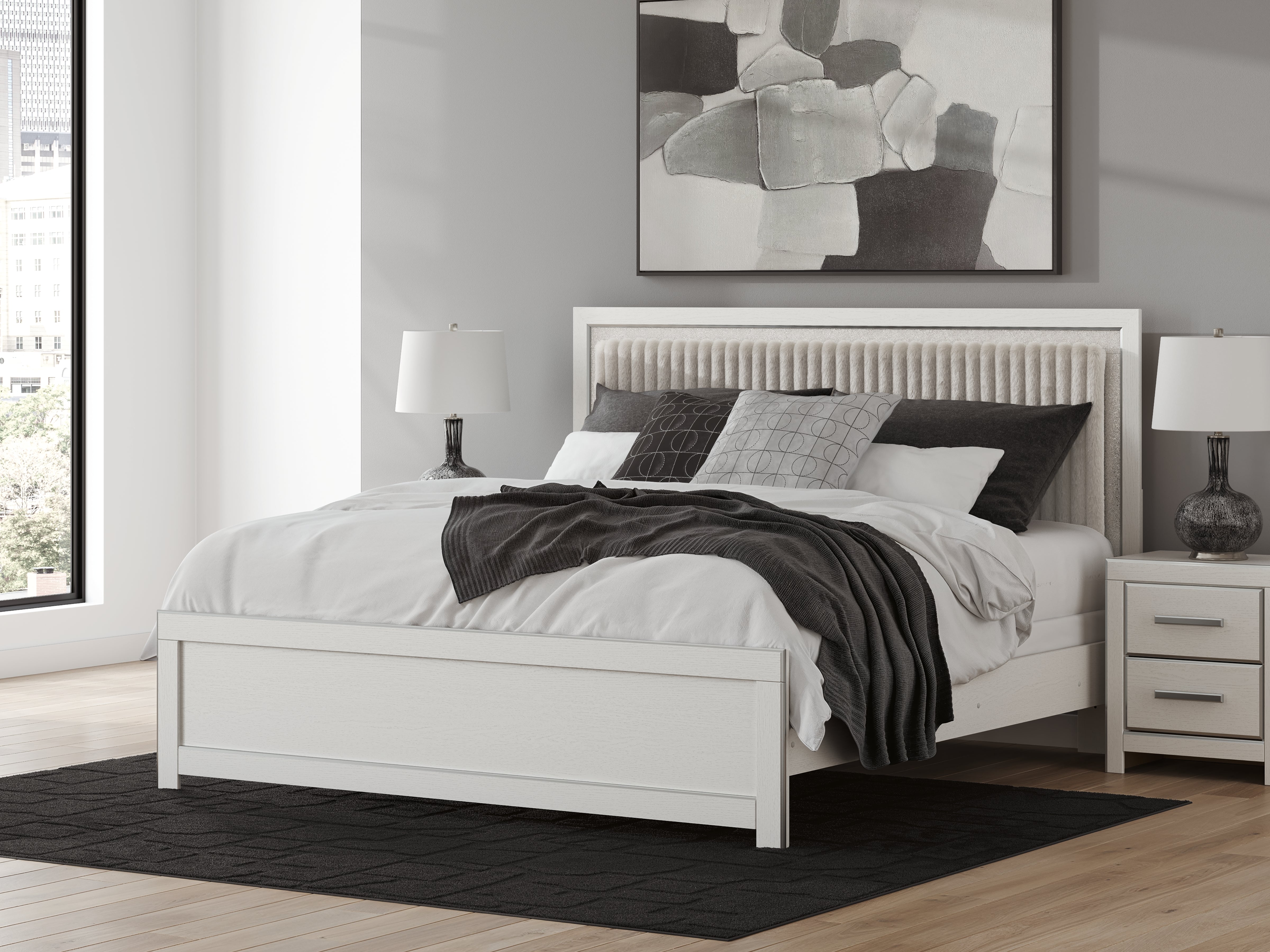Warmstead Furniture - Ashley Furniture - Zuraleus Bedroom - King Upholstered Panel Bed / White - PCB3381B10