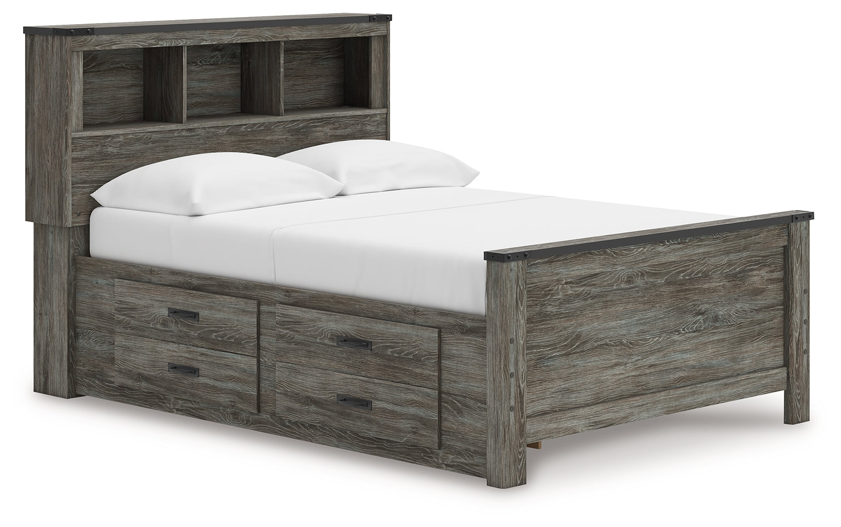 Warmstead Furniture - Ashley Furniture - Frandern Bedroom - Full Bookcase Panel Bed with Storage / Gray - B4480B9