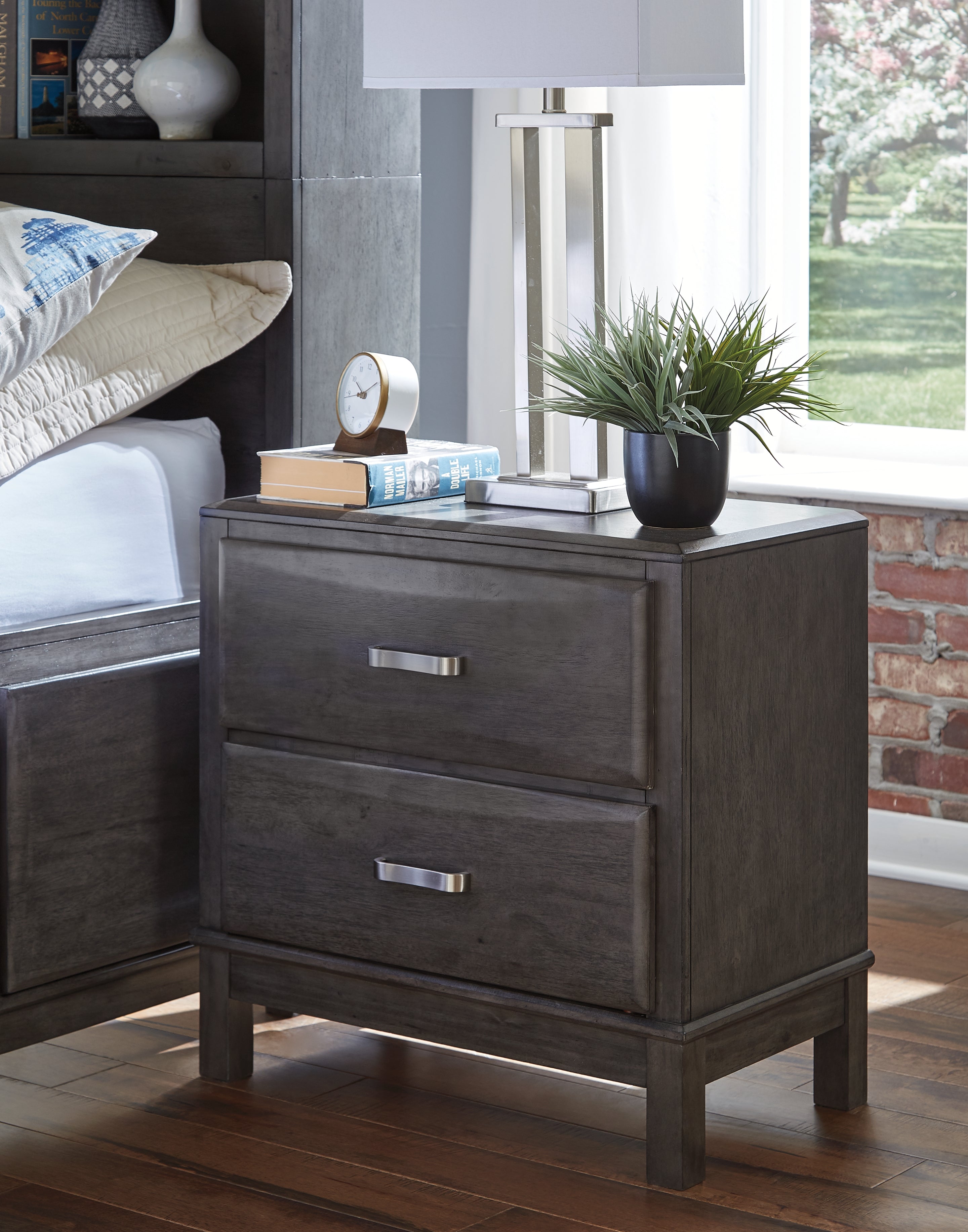 Warmstead Furniture - Ashley Furniture - Caitbrook Bedroom - Two Drawer Night Stand / Gray - B476-92