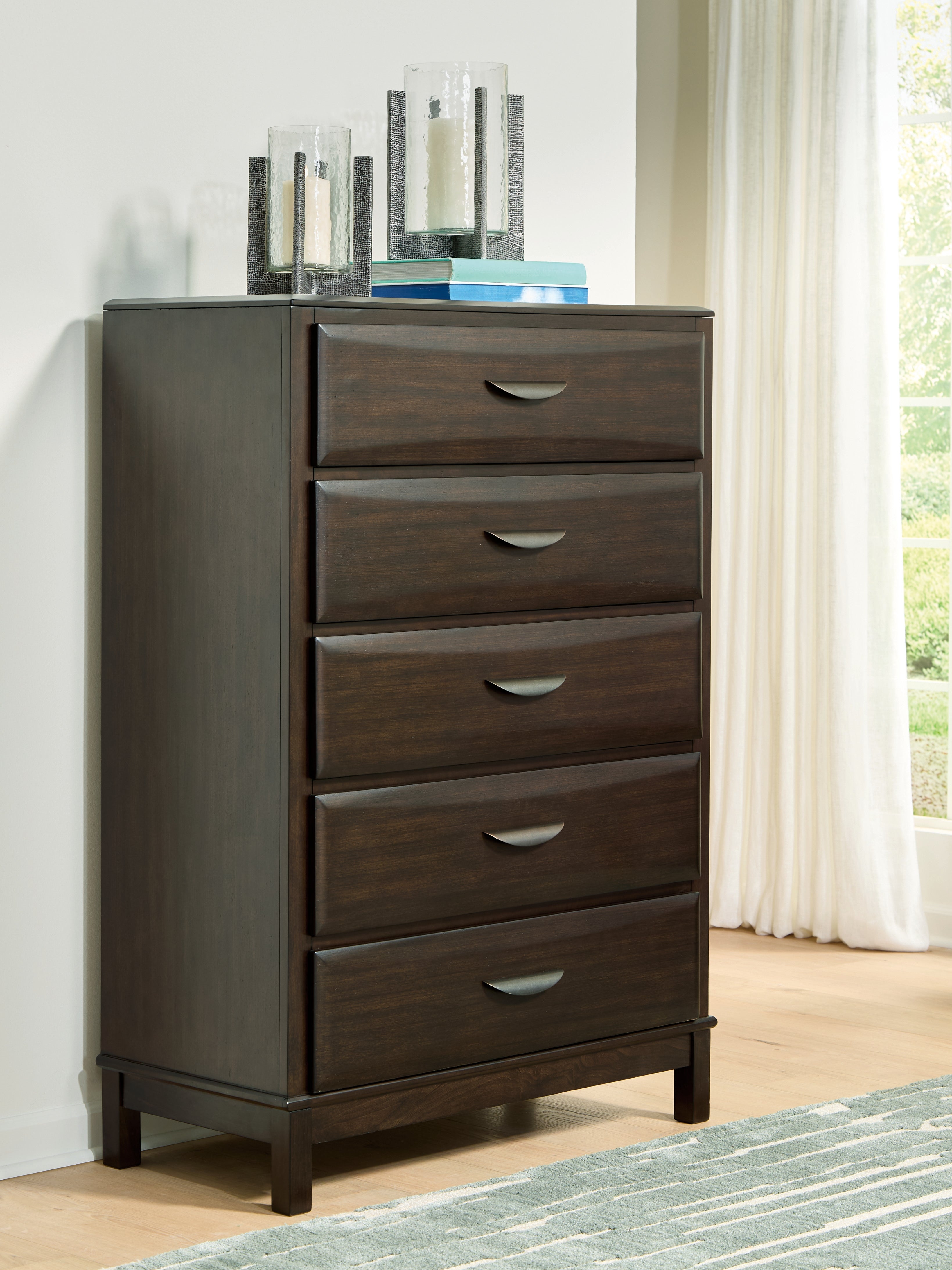 Warmstead Furniture - Ashley Furniture - Vanmore Bedroom - Five Drawer Chest / Dark Brown - B479-46