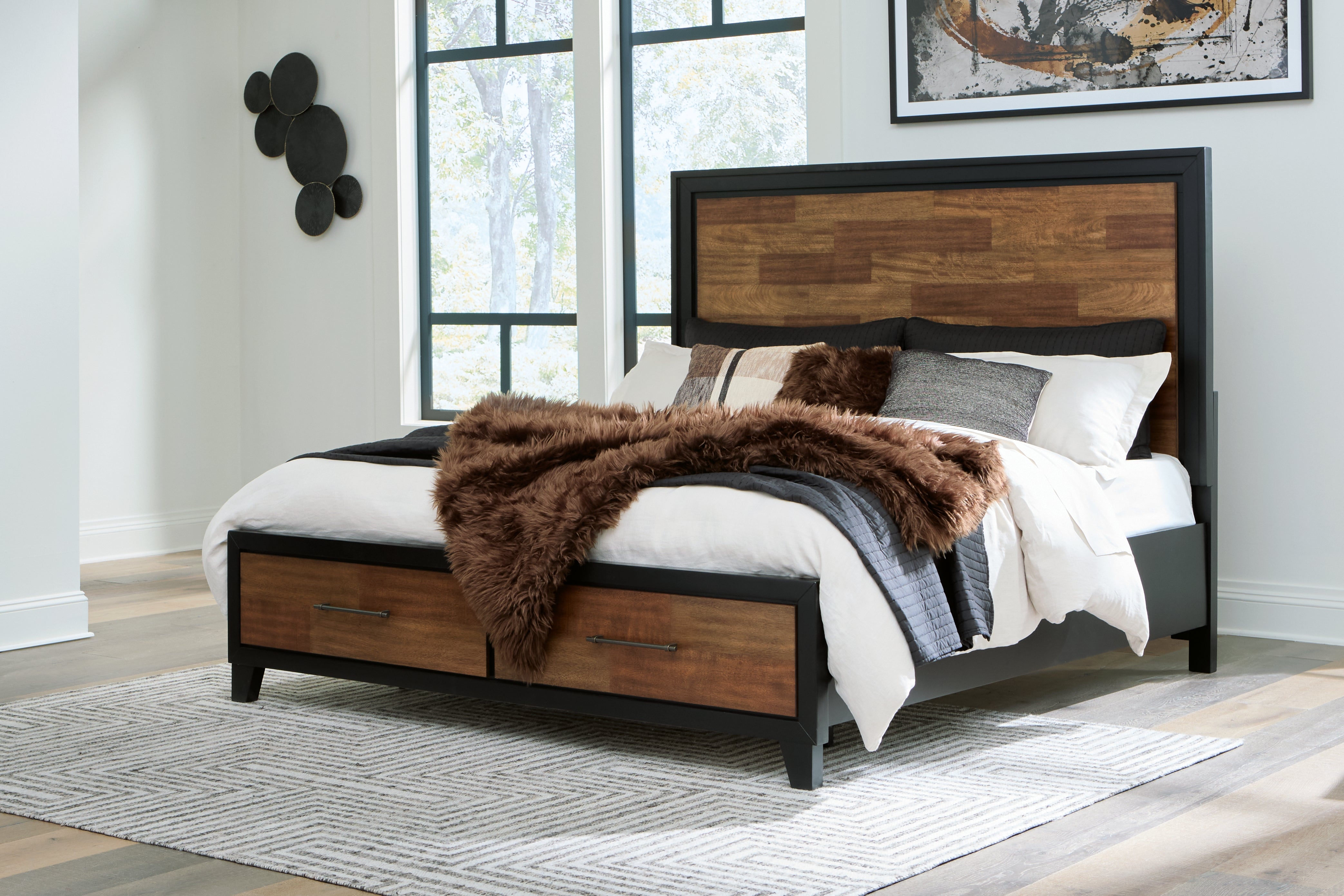 Warmstead Furniture - Ashley Furniture - Kraeburn Bedroom - California King Panel Storage Bed / Brown/Black - B496B13