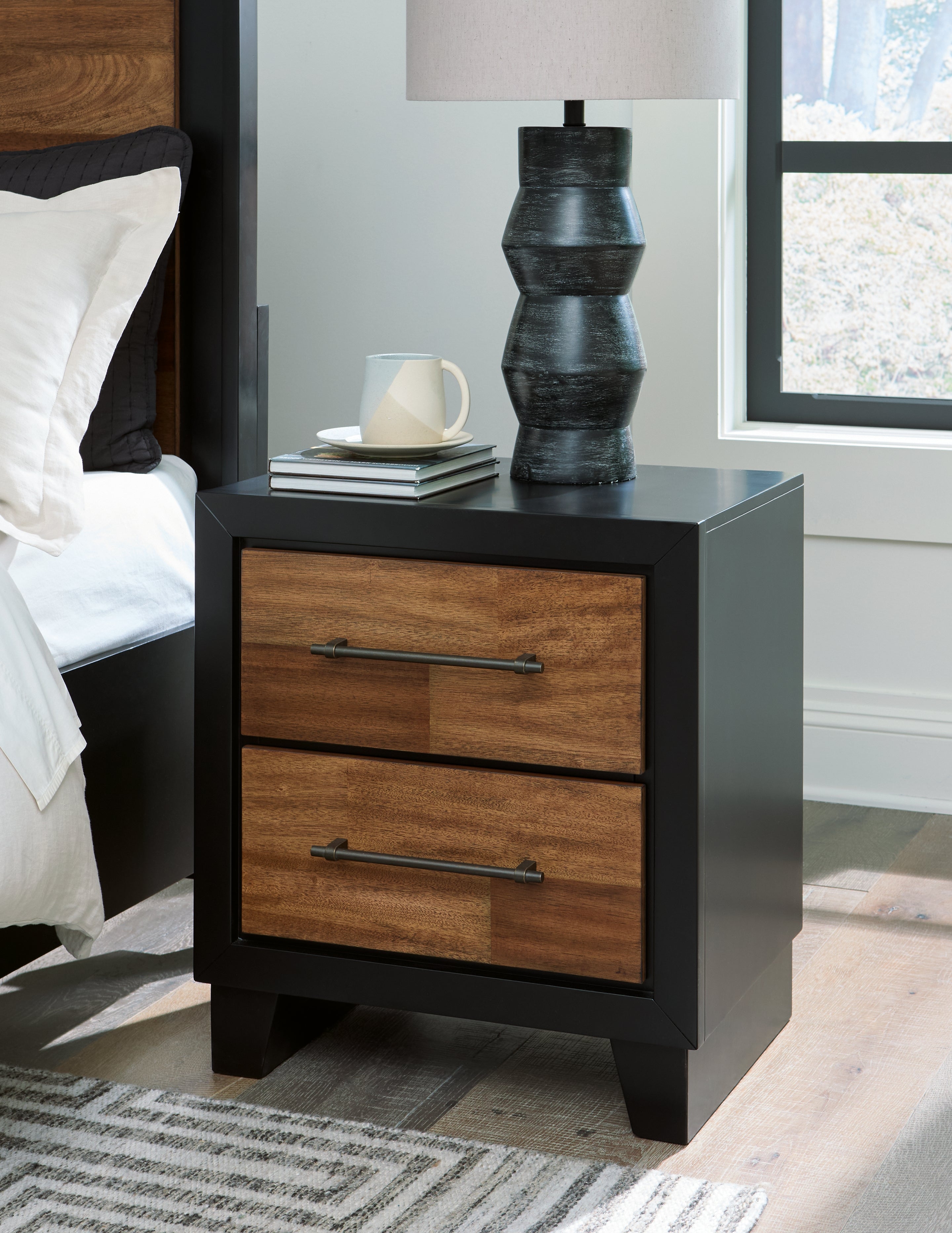 Warmstead Furniture - Ashley Furniture - Kraeburn Bedroom - Two Drawer Night Stand / Brown/Black - B496-92