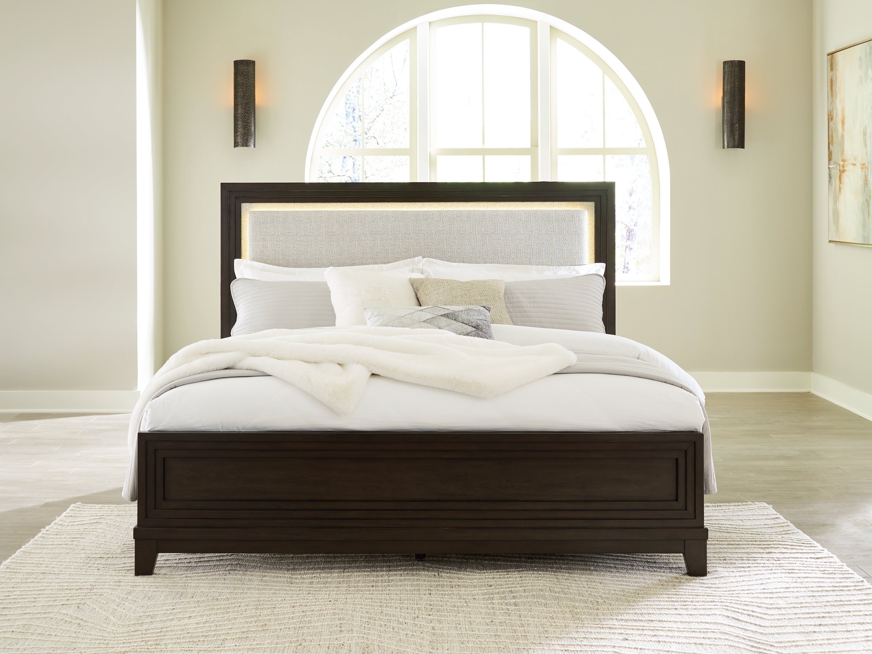 Warmstead Furniture - Ashley Furniture - Neymorton Bedroom - Queen Upholstered Panel Bed / Dark Grayish Brown - B618B2
