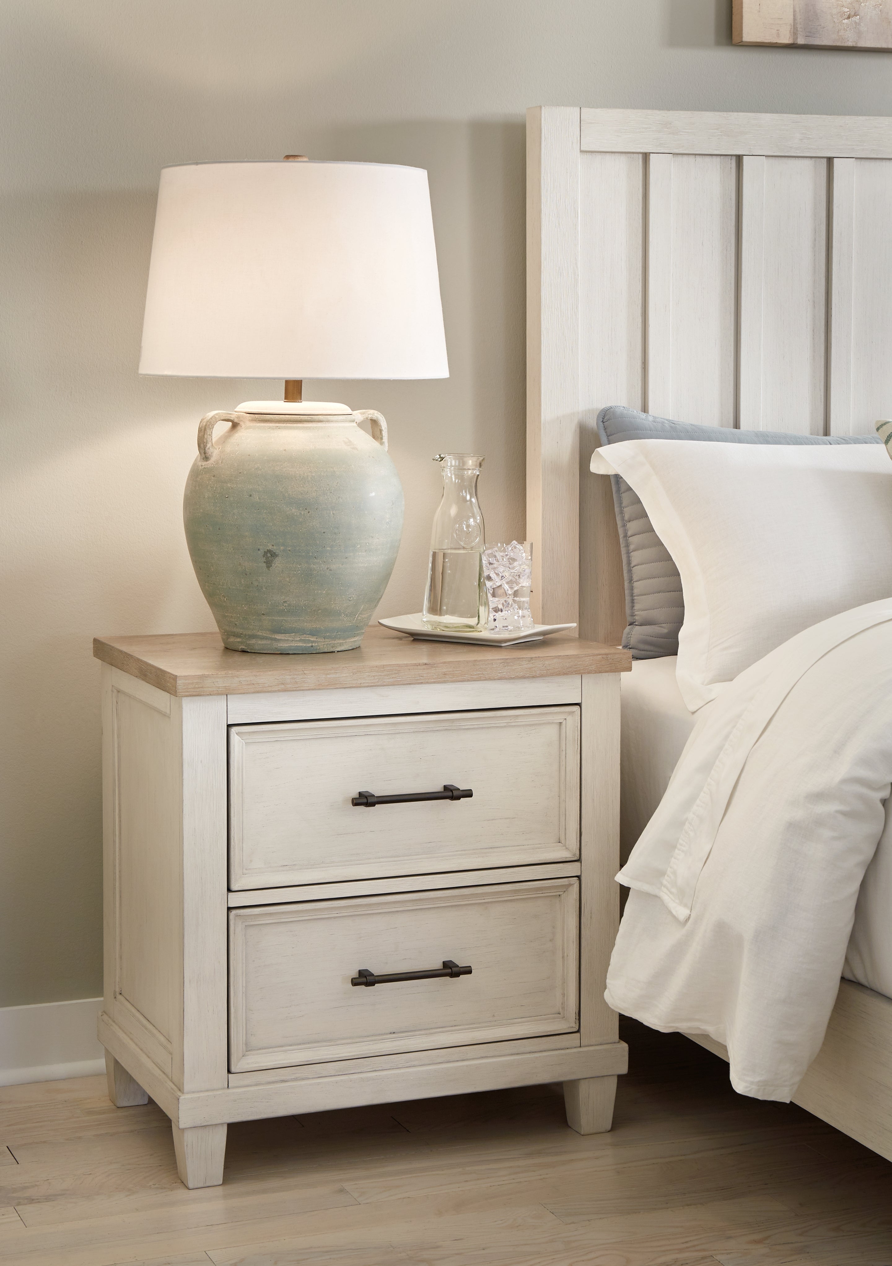 Warmstead Furniture - Ashley Furniture - Shaybrock Bedroom - Two Drawer Night Stand / Antique White/Brown - B683-92