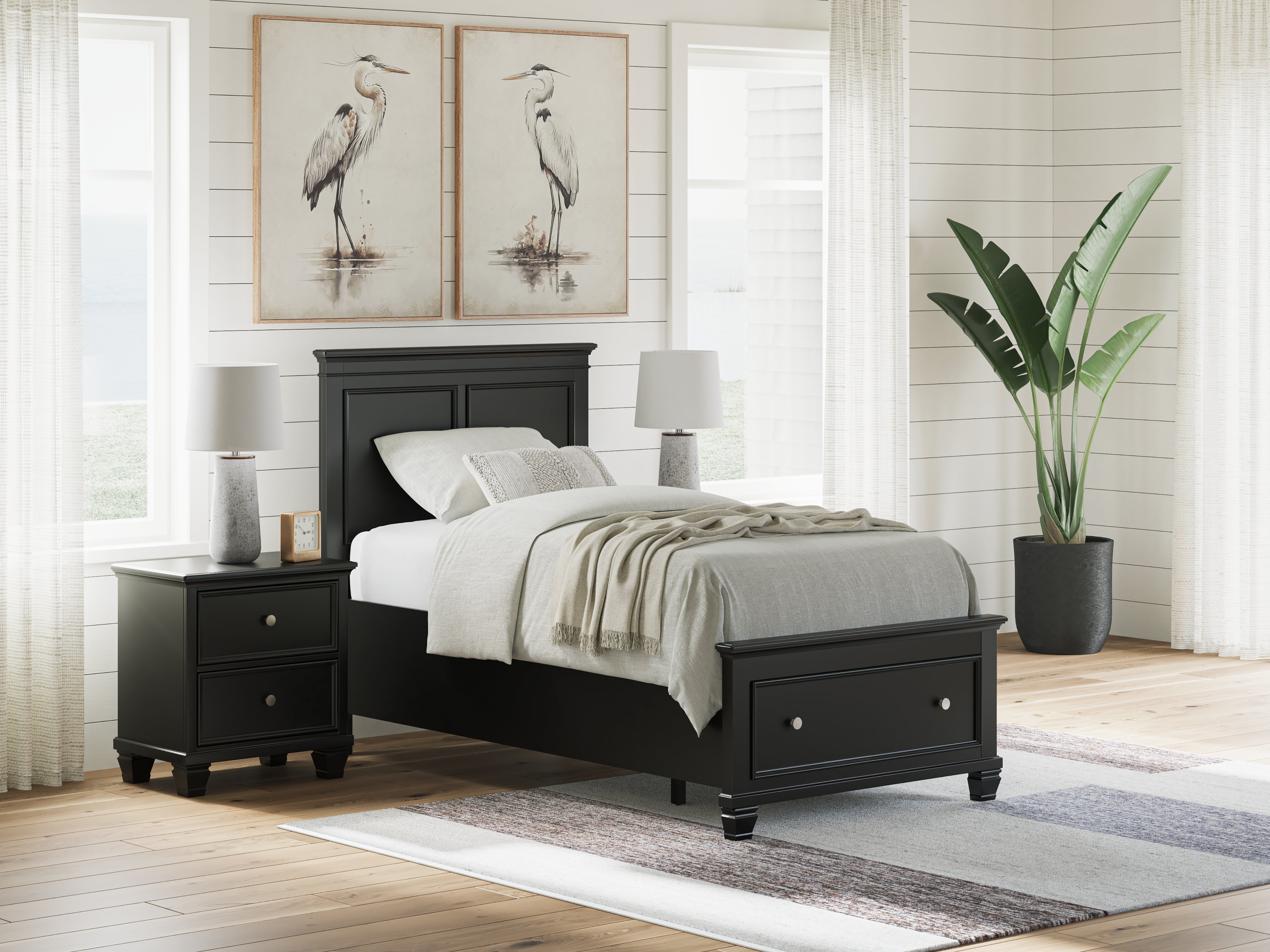 Warmstead Furniture - Ashley Furniture - Lanolee Bedroom - Twin Panel Storage Bed / Black - B687B21