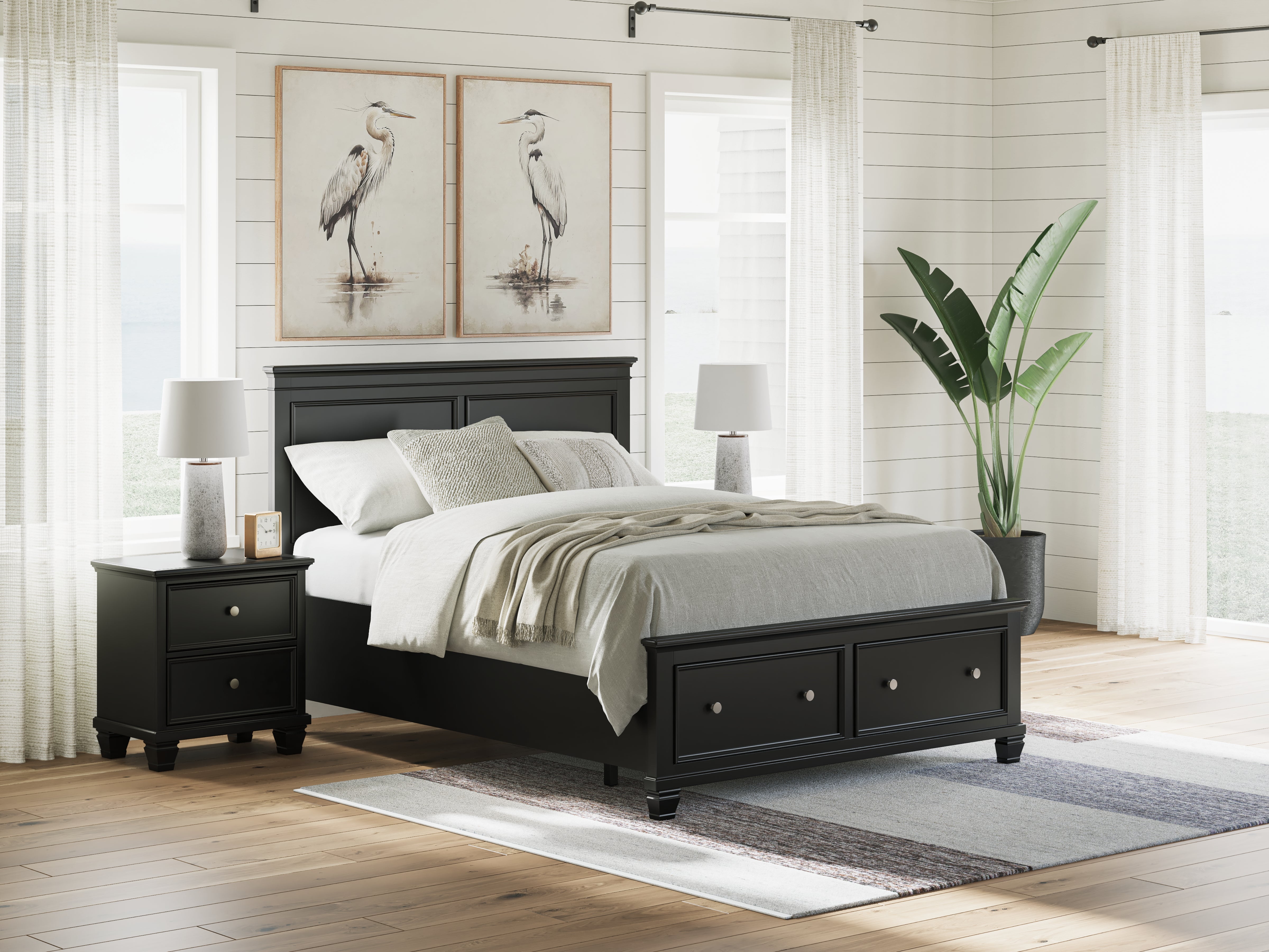 Warmstead Furniture - Ashley Furniture - Lanolee Bedroom - Queen Panel Storage Bed / Black - B687B17