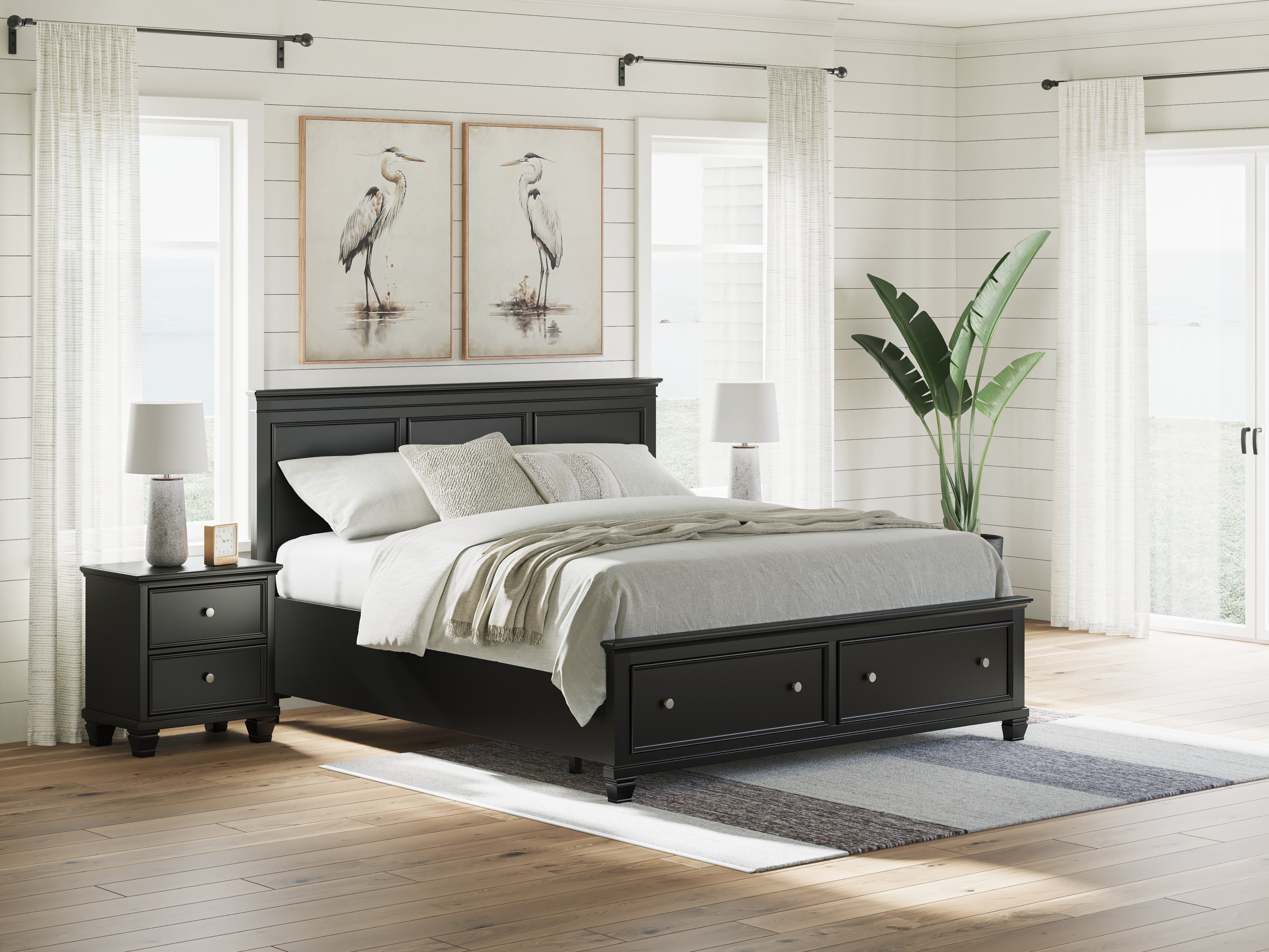 Warmstead Furniture - Ashley Furniture - Lanolee Bedroom - California King Panel Storage Bed / Black - B687B20