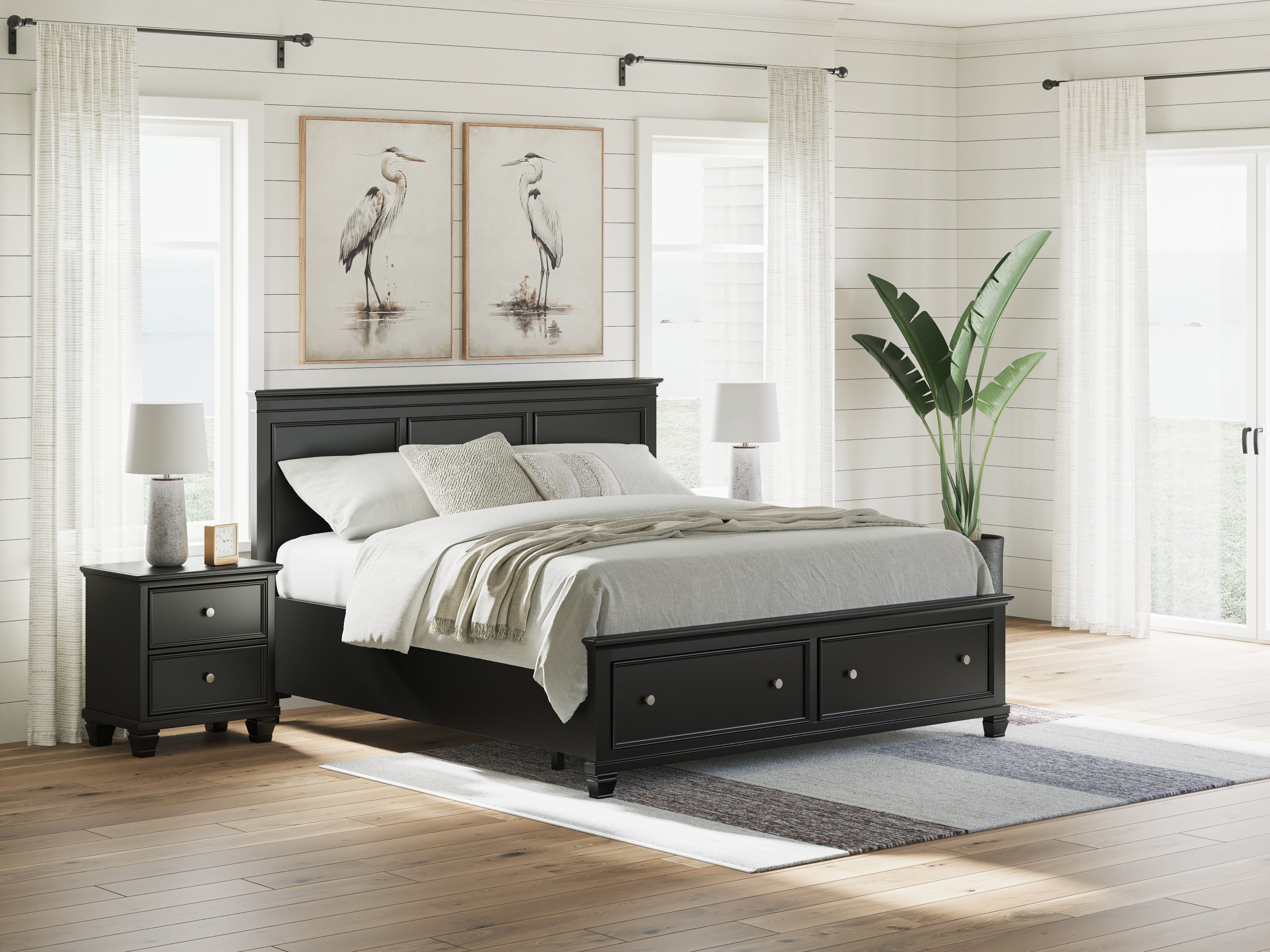 Warmstead Furniture - Ashley Furniture - Lanolee Bedroom - King Panel Storage Bed / Black - B687B19