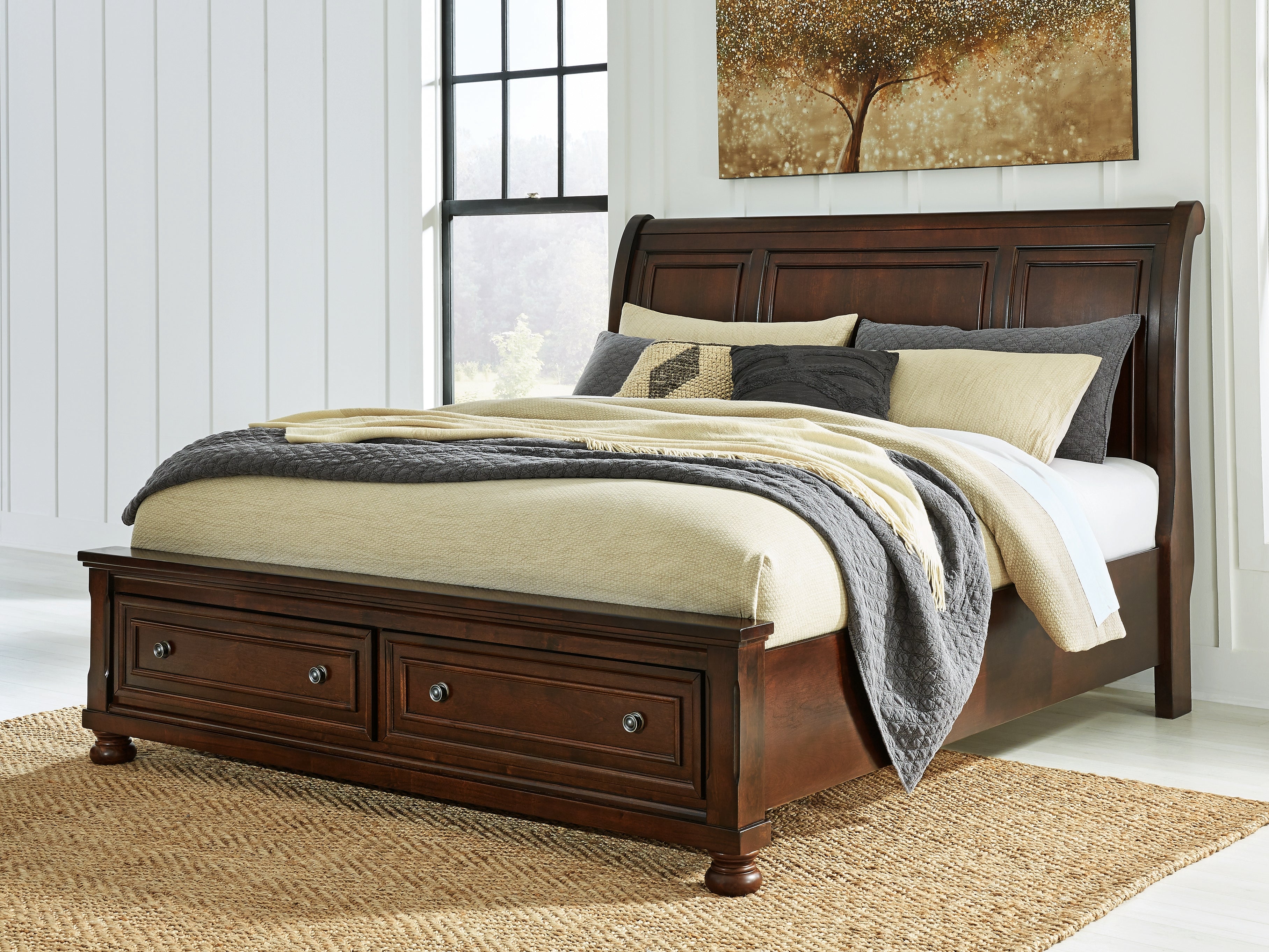 Warmstead Furniture - Ashley Furniture - Porter Bedroom - King Sleigh Storage Bed / Rustic Brown - B697B45