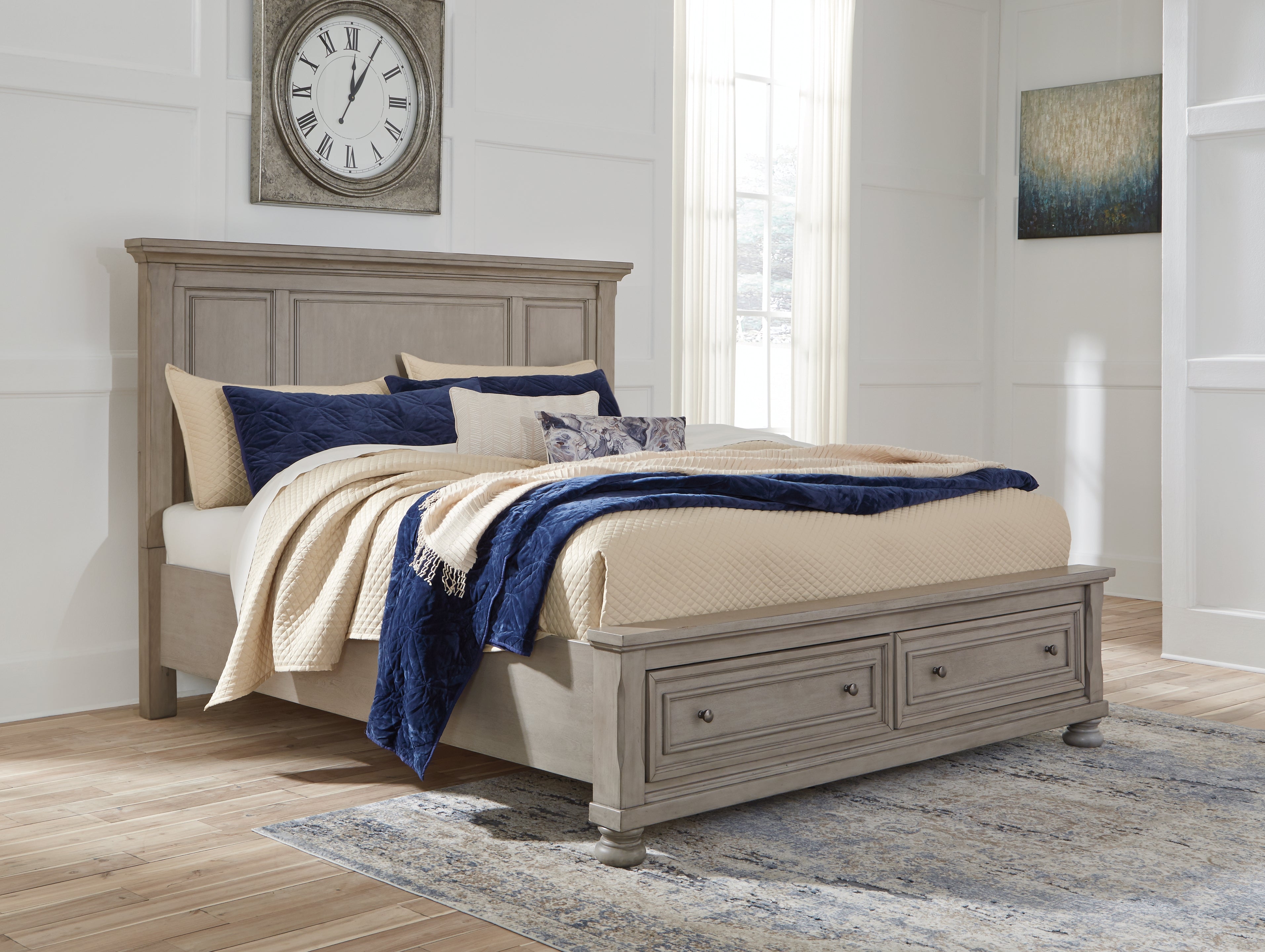 Warmstead Furniture - Ashley Furniture - Lettner Bedroom - King Panel Storage Bed / Light Gray - B733B33