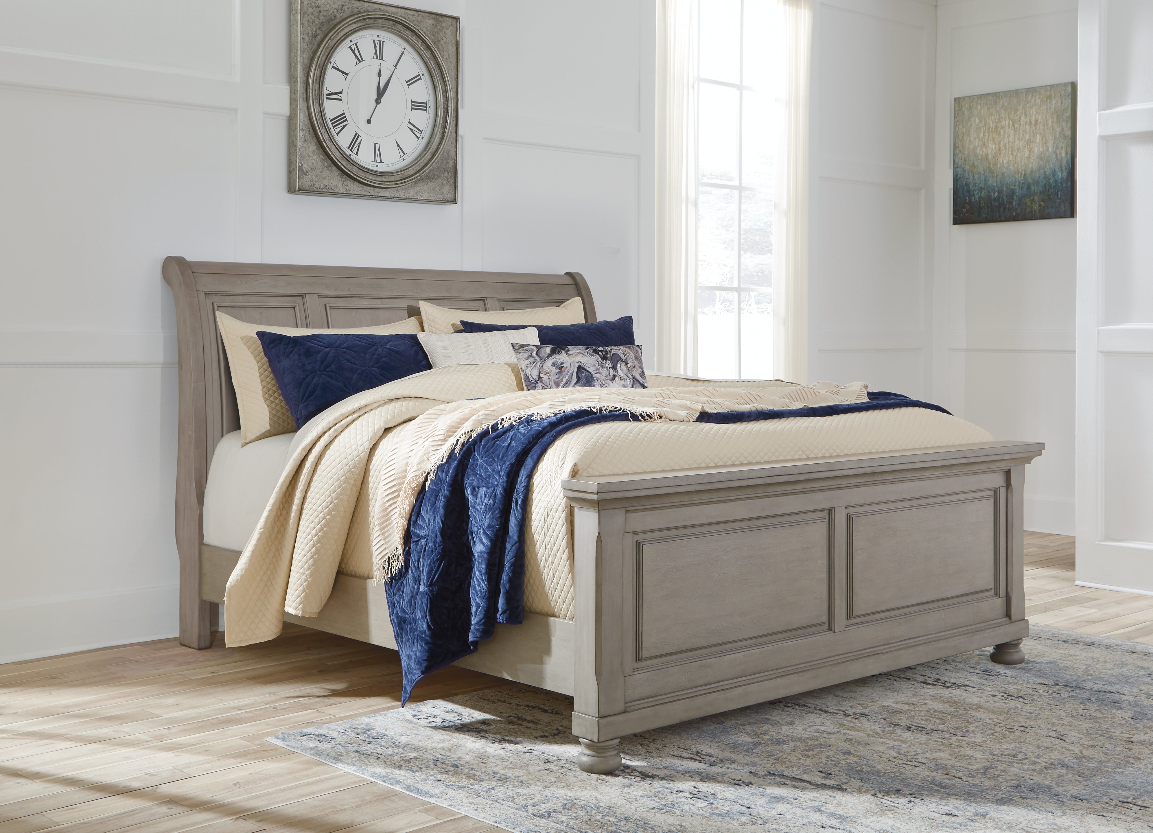 Warmstead Furniture - Ashley Furniture - Lettner Bedroom - King Sleigh Bed / Light Gray - B733B34