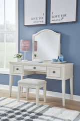 Warmstead Furniture - Ashley Furniture - Robbinsdale Mirrored Vanity with Bench - Mirrored Vanity with Bench / Antique White - B742B11