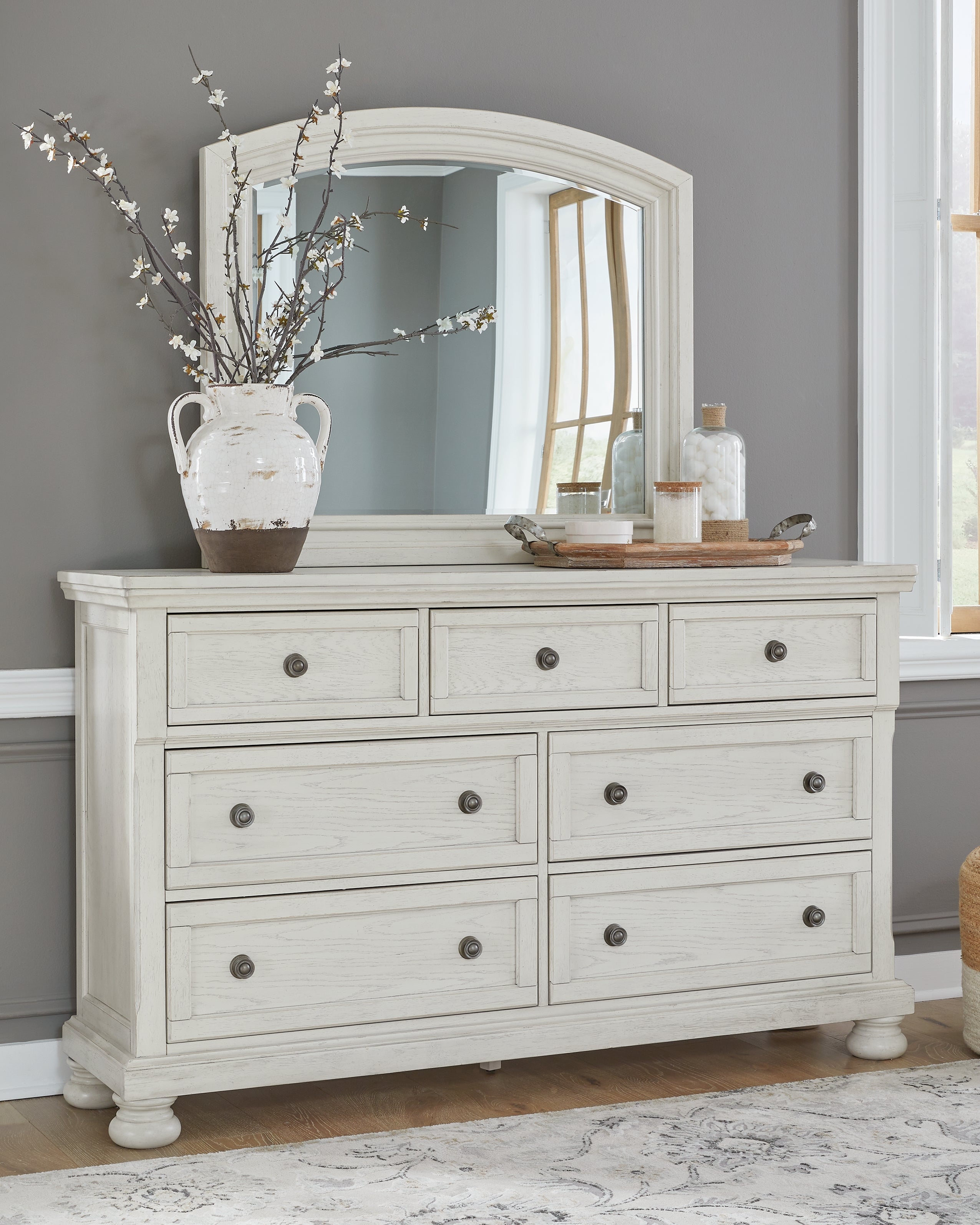 Warmstead Furniture - Ashley Furniture - Robbinsdale Bedroom - Dresser and Mirror / Antique White - B742B1