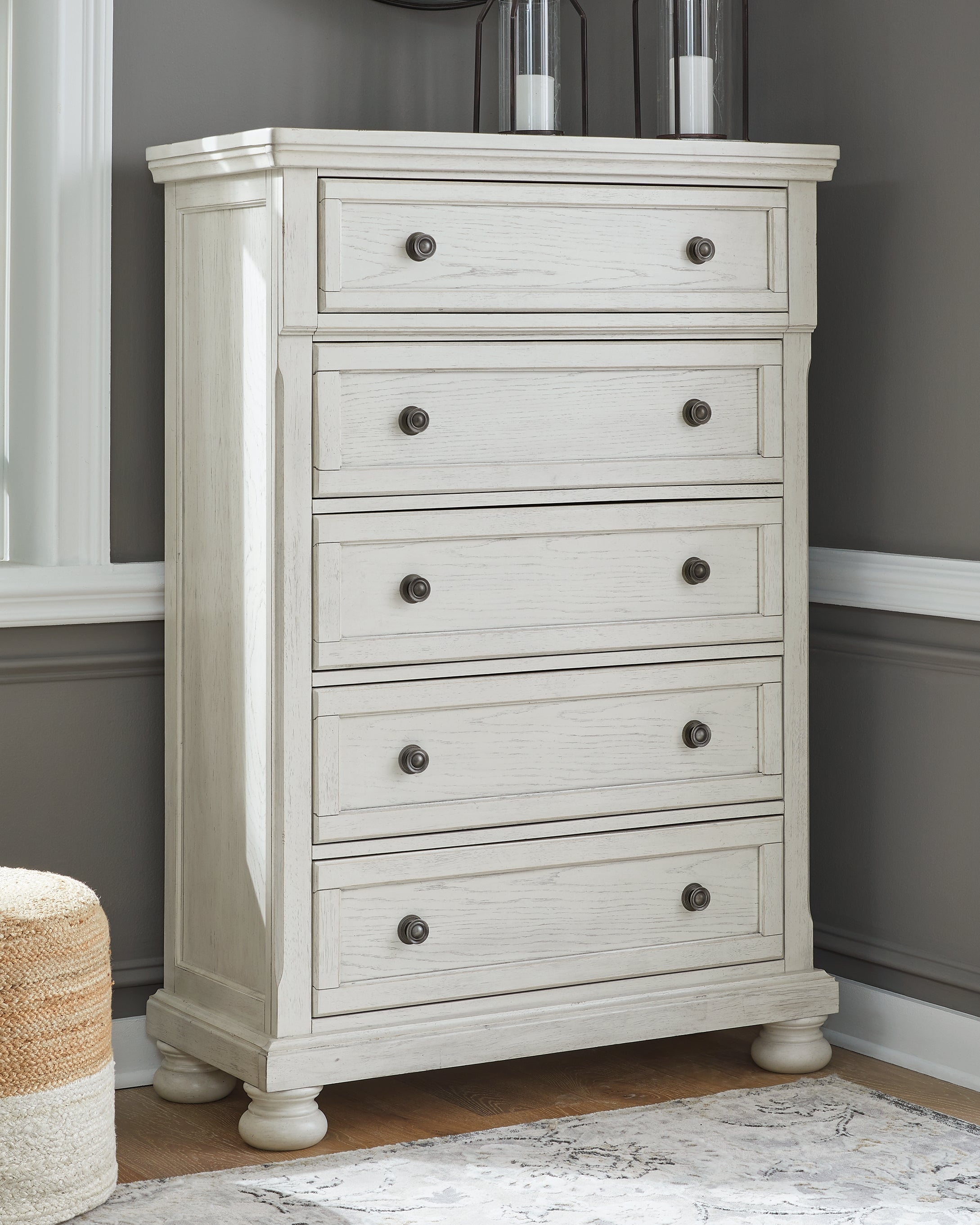 Warmstead Furniture - Ashley Furniture - Robbinsdale Bedroom - Five Drawer Chest / Antique White - B742-46