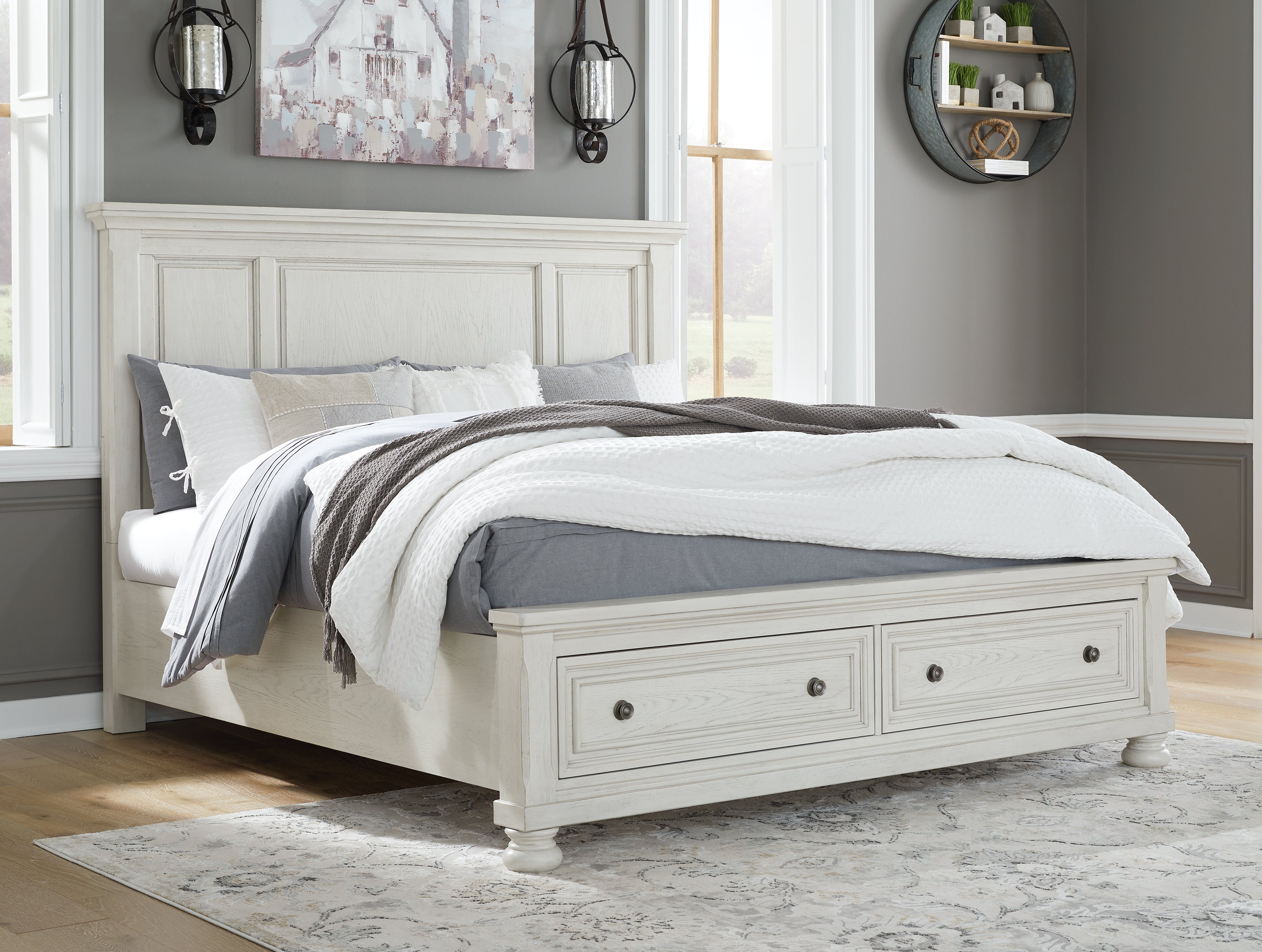 Warmstead Furniture - Ashley Furniture - Robbinsdale Bedroom - King Panel Storage Bed / Antique White - B742B25
