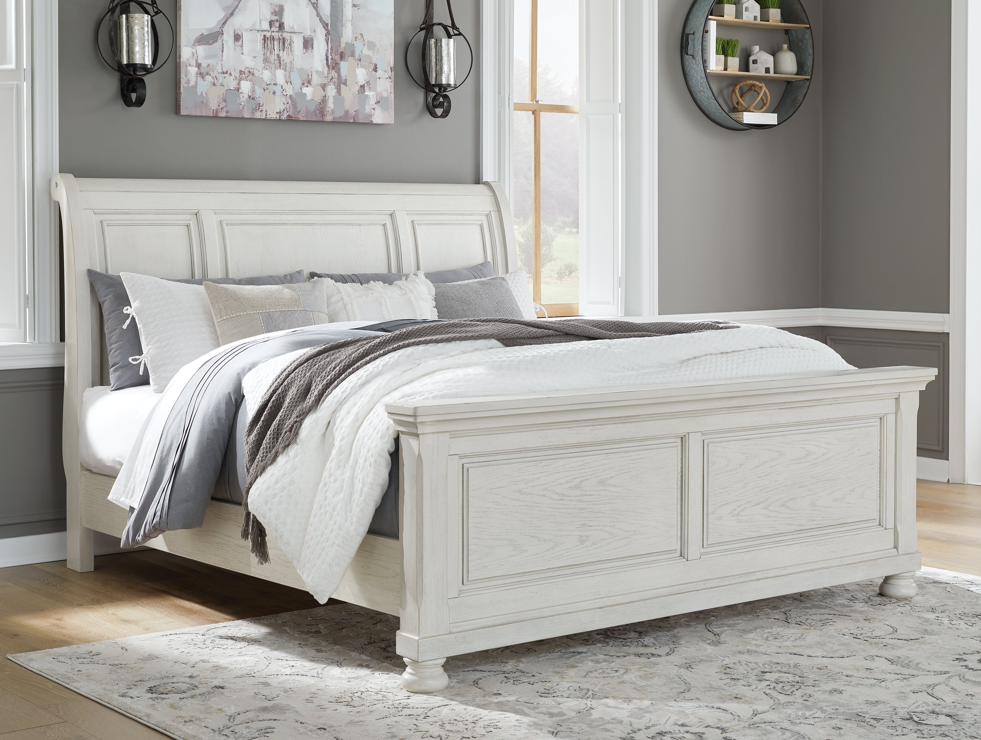 Warmstead Furniture - Ashley Furniture - Robbinsdale Bedroom - Queen Sleigh Bed / Antique White - B742B23