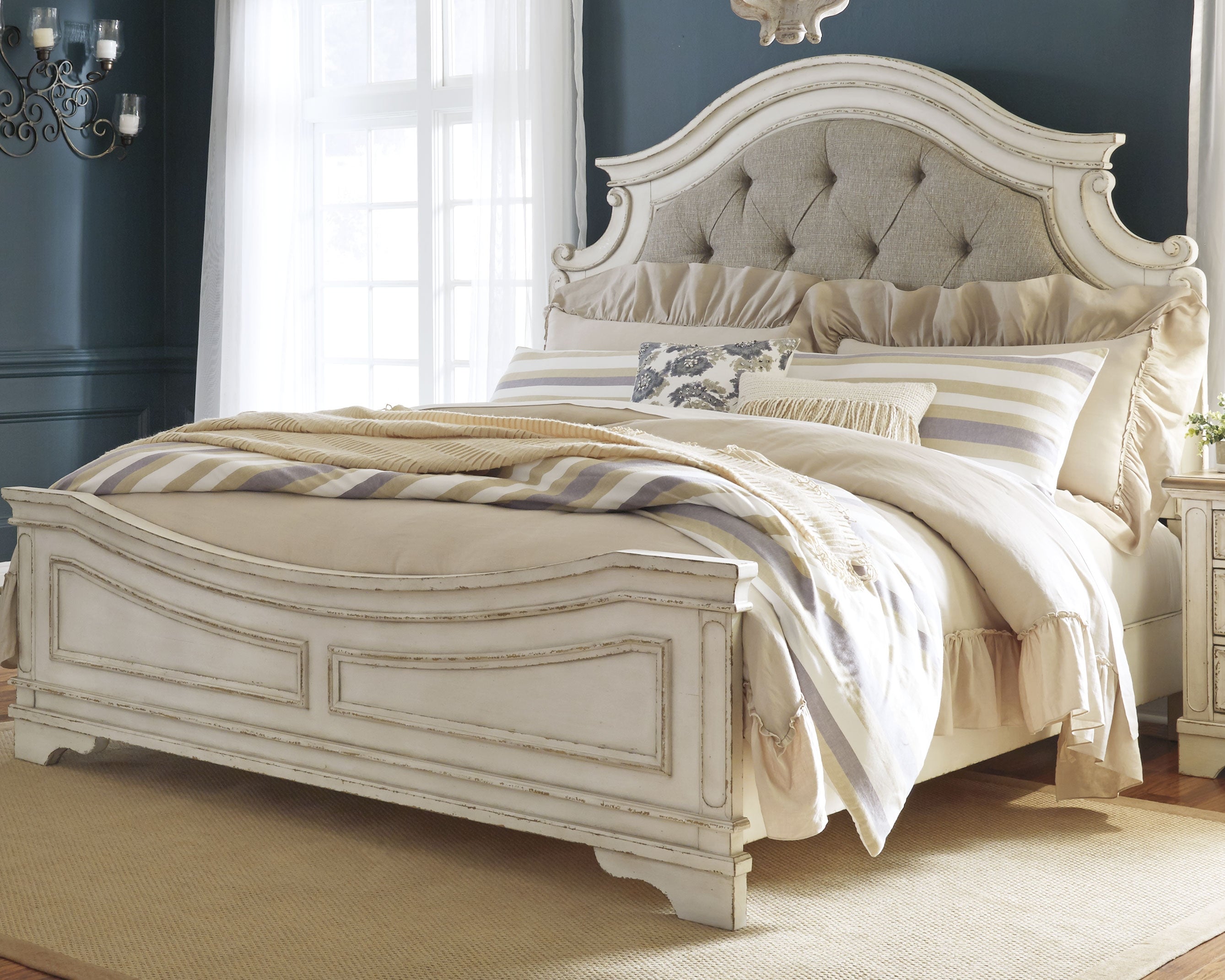 Warmstead Furniture - Ashley Furniture - Realyn Bedroom - California King Upholstered Panel Bed / Chipped White - B743B7