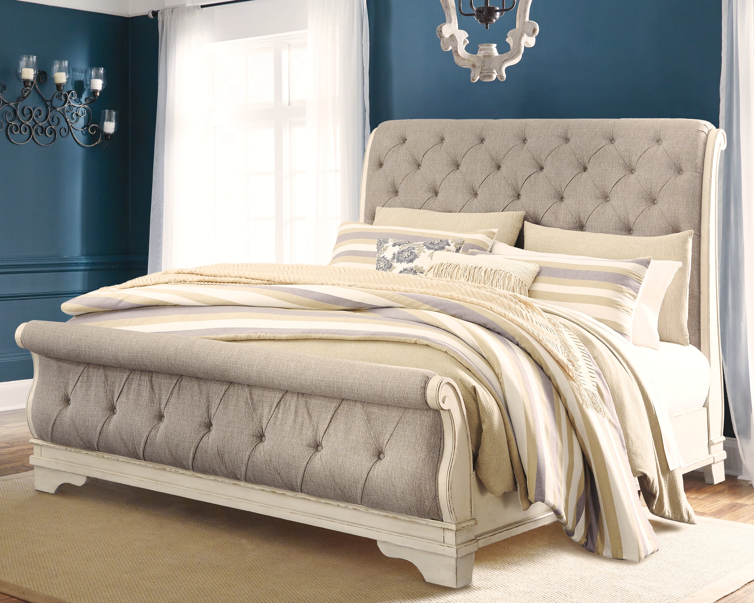 Warmstead Furniture - Ashley Furniture - Realyn Bedroom - California King Sleigh Bed / Chipped White - B743B10