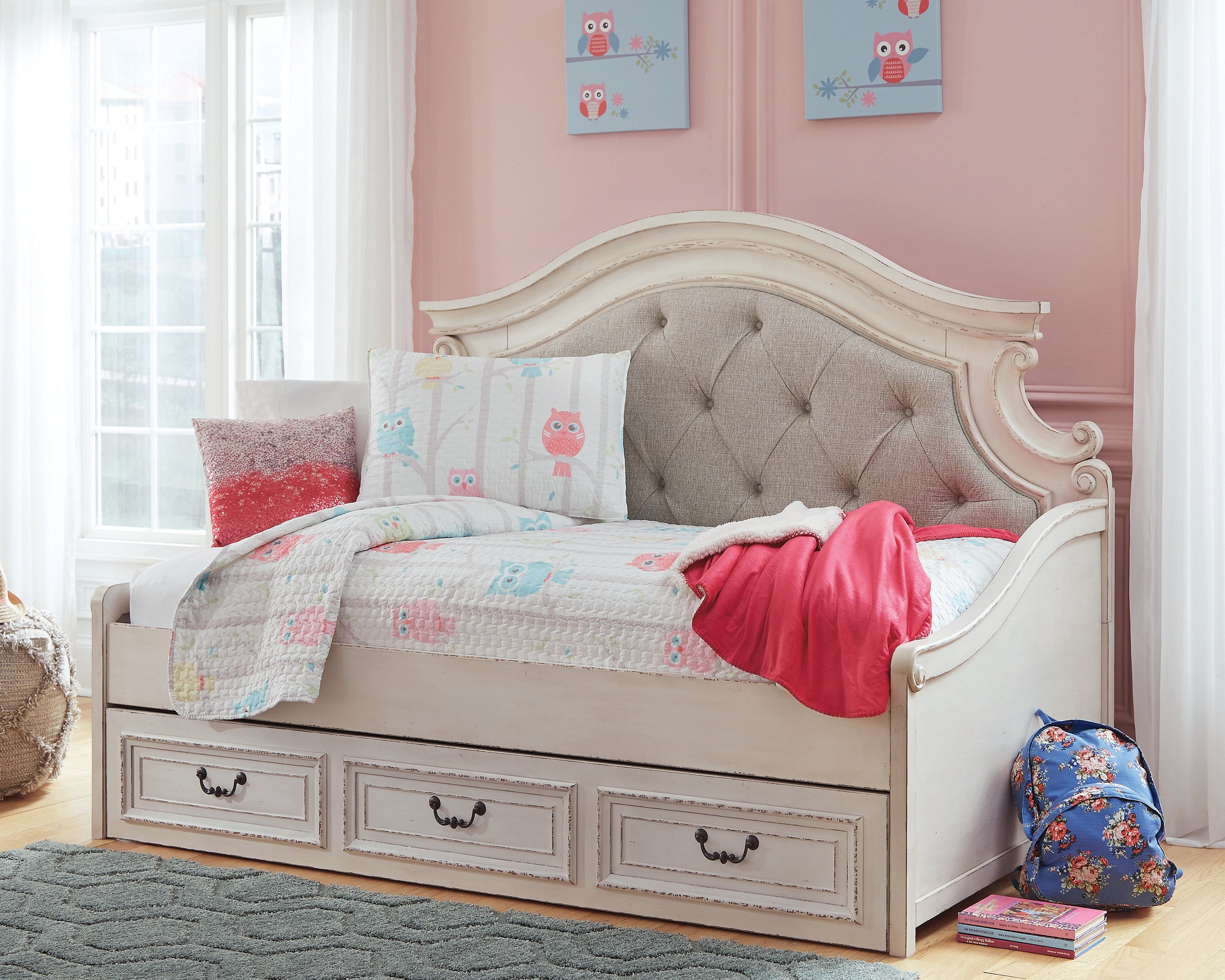 Warmstead Furniture - Ashley Furniture - Realyn Bedroom - Twin Day Bed with 1 Large Storage Drawer / Chipped White - B743B15