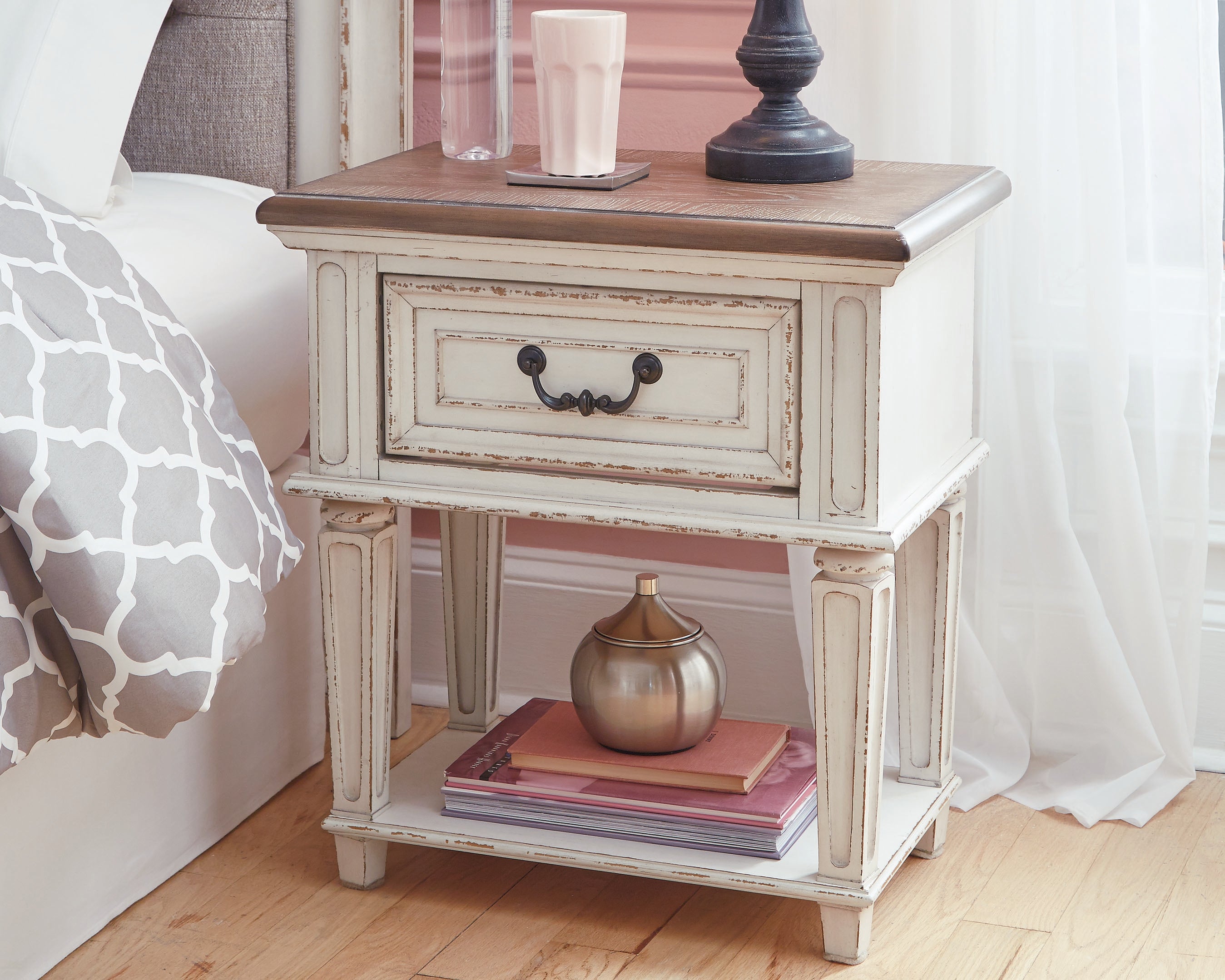 Warmstead Furniture - Ashley Furniture - Realyn Bedroom - One Drawer Night Stand / Chipped White - B743-91