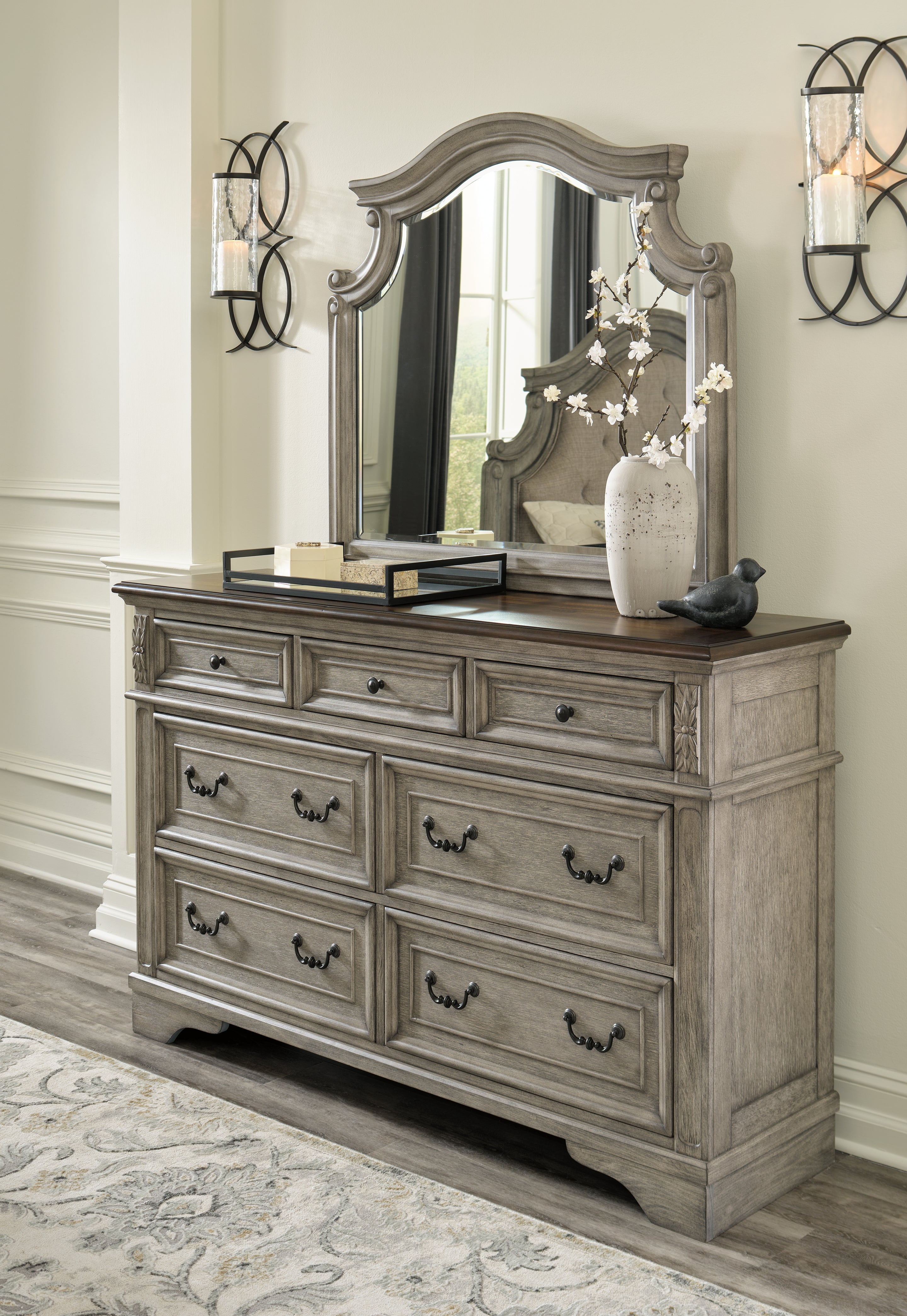 Warmstead Furniture - Ashley Furniture - Lodenbay Bedroom - Dresser and Mirror / Antique Gray/Brown - B751B1