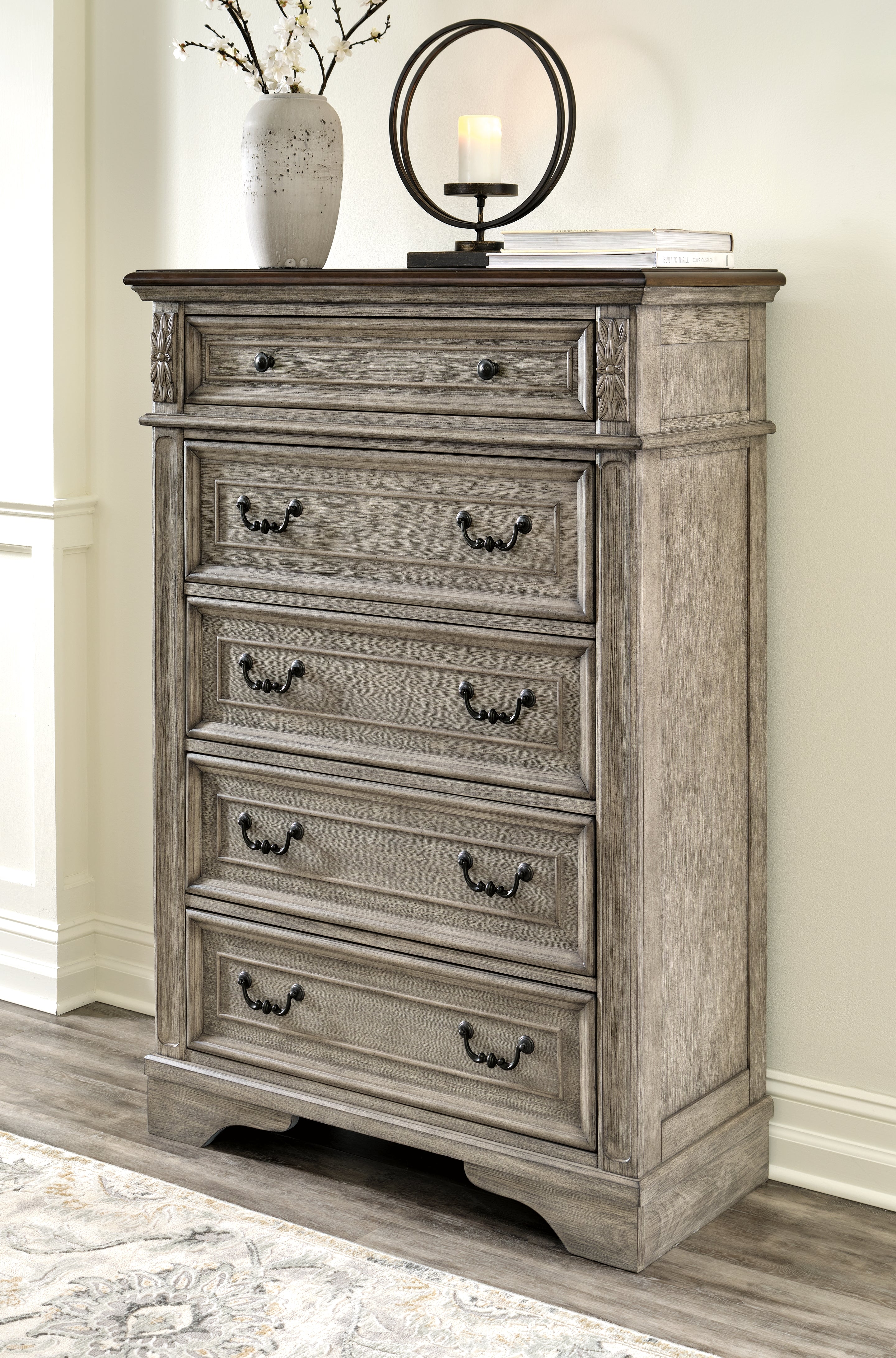 Warmstead Furniture - Ashley Furniture - Lodenbay Bedroom - Five Drawer Chest / Antique Gray/Brown - B751-46