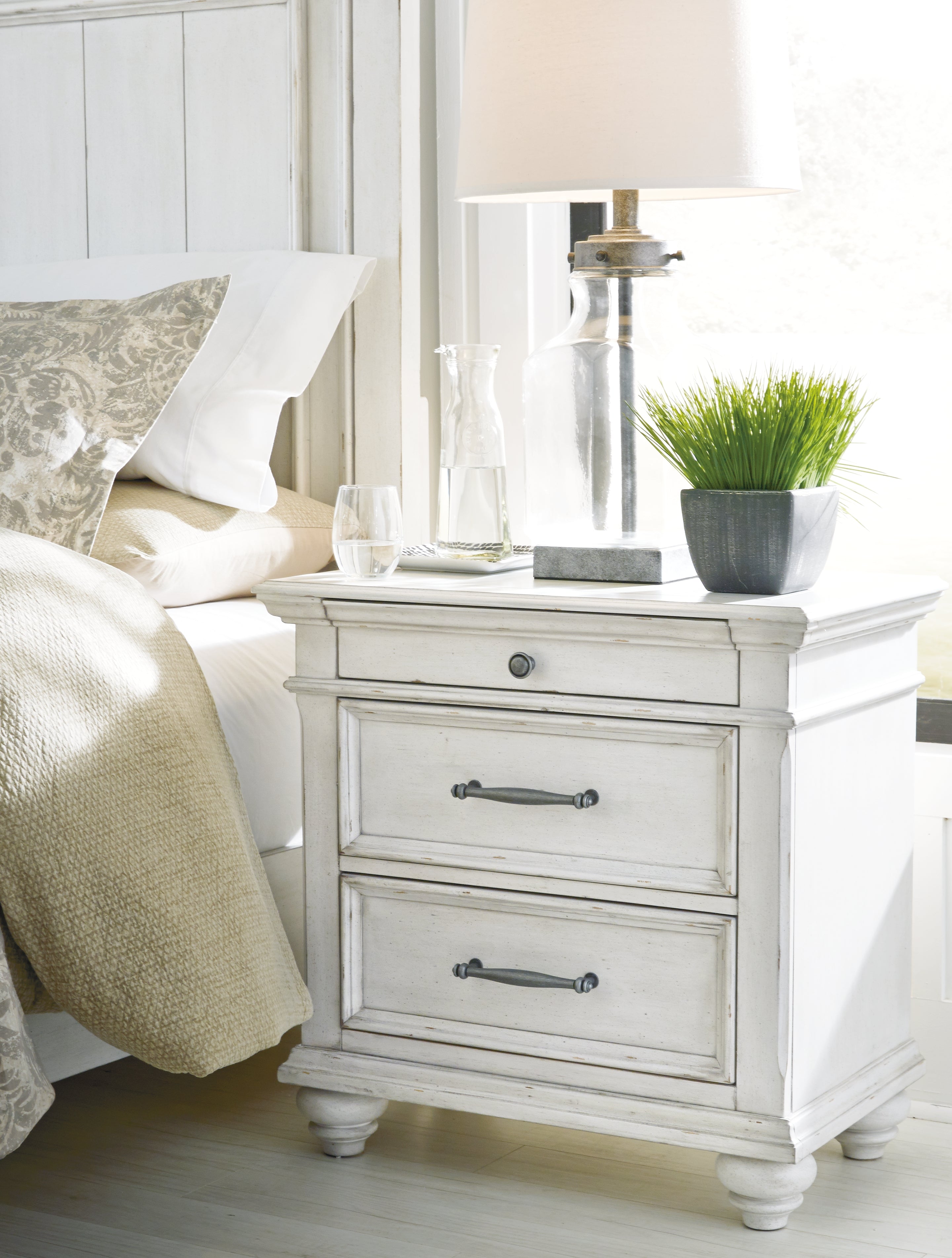 Warmstead Furniture - Ashley Furniture - Kanwyn Bedroom - Three Drawer Night Stand / Whitewash - B777-93