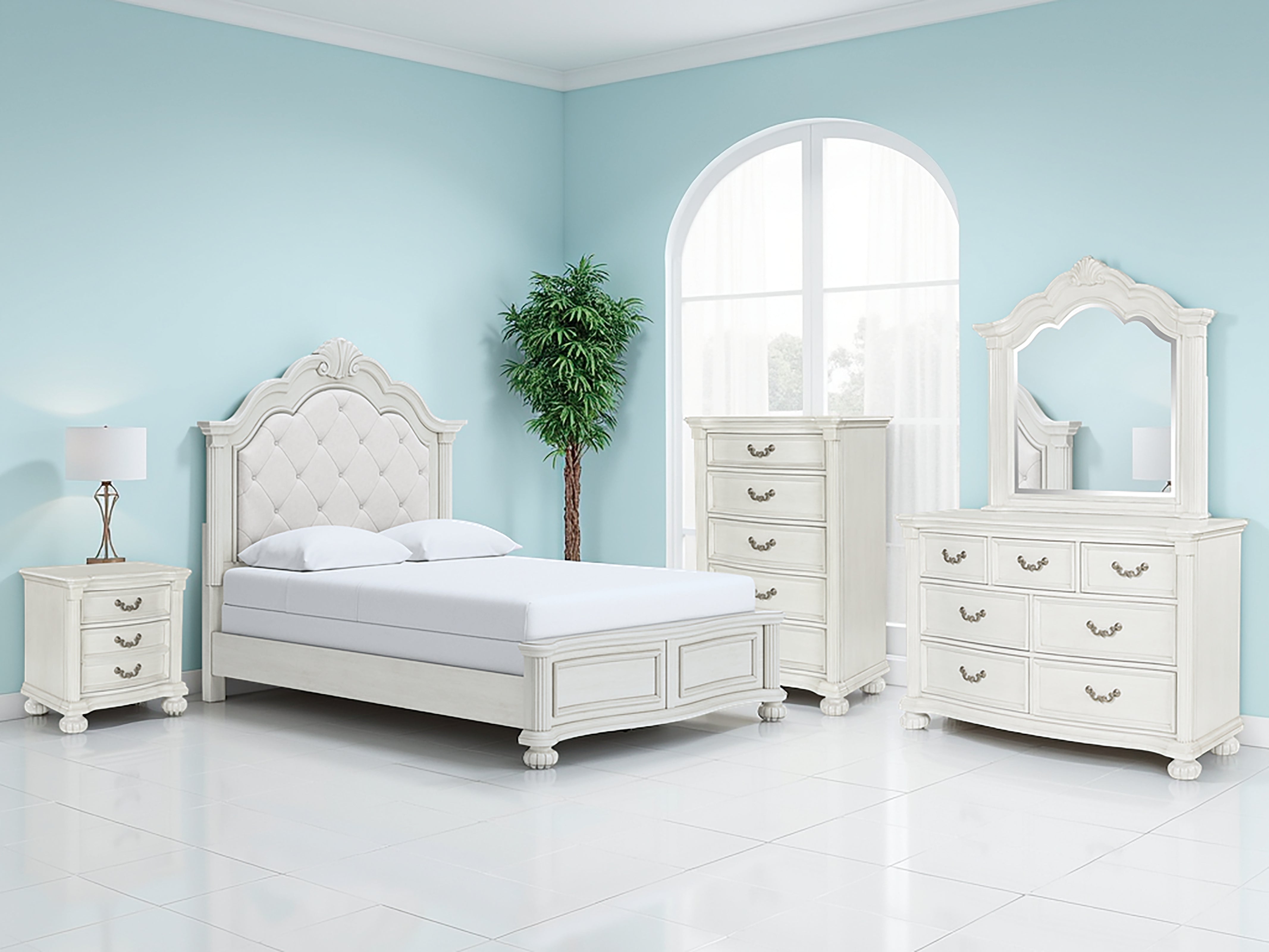 Warmstead Furniture - Ashley Furniture - Montelaine Bedroom - Queen Upholstered Panel Bed / Antique White - B795B2