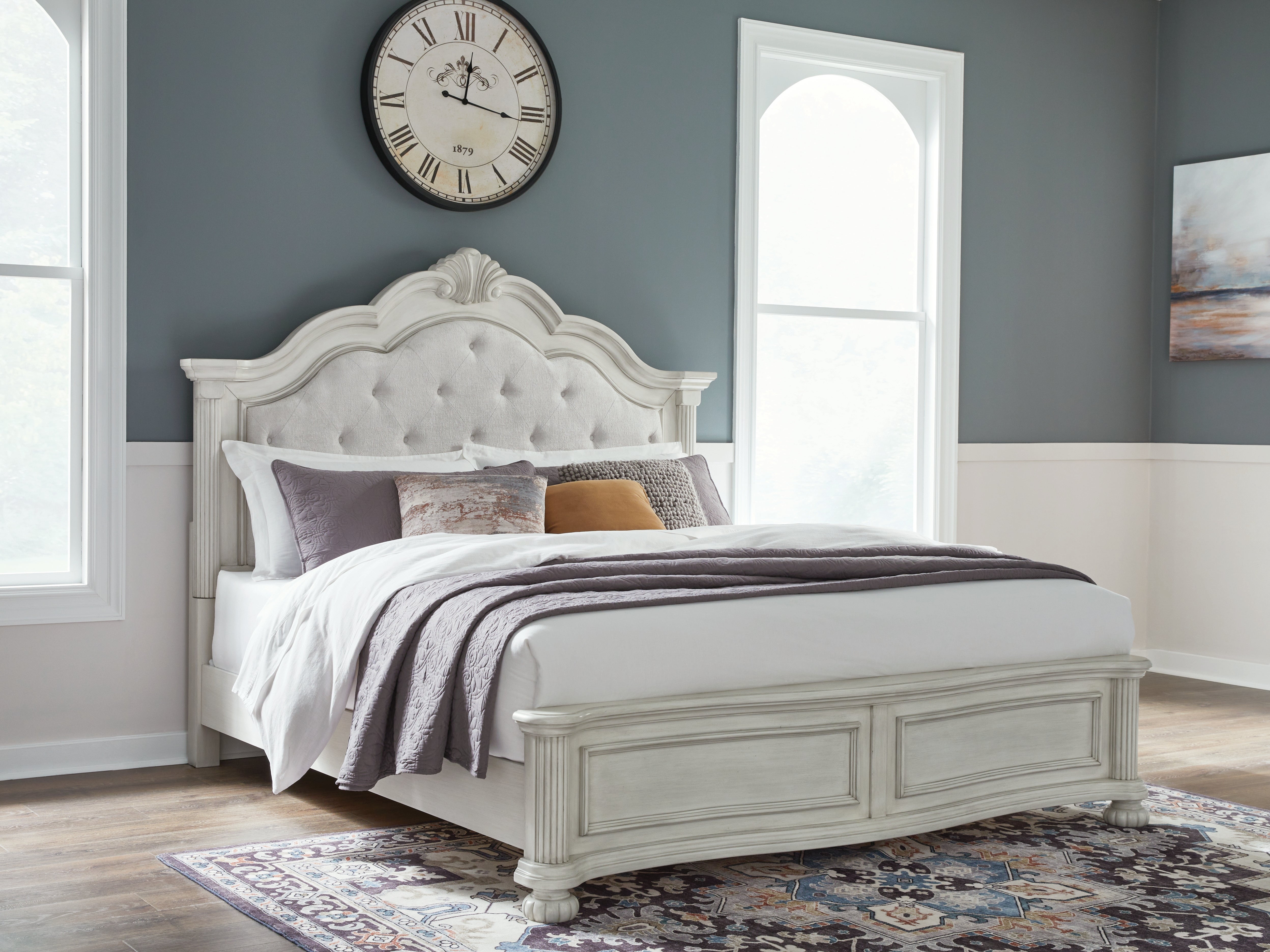 Warmstead Furniture - Ashley Furniture - Montelaine Bedroom - King Upholstered Panel Bed / Antique White - B795B6