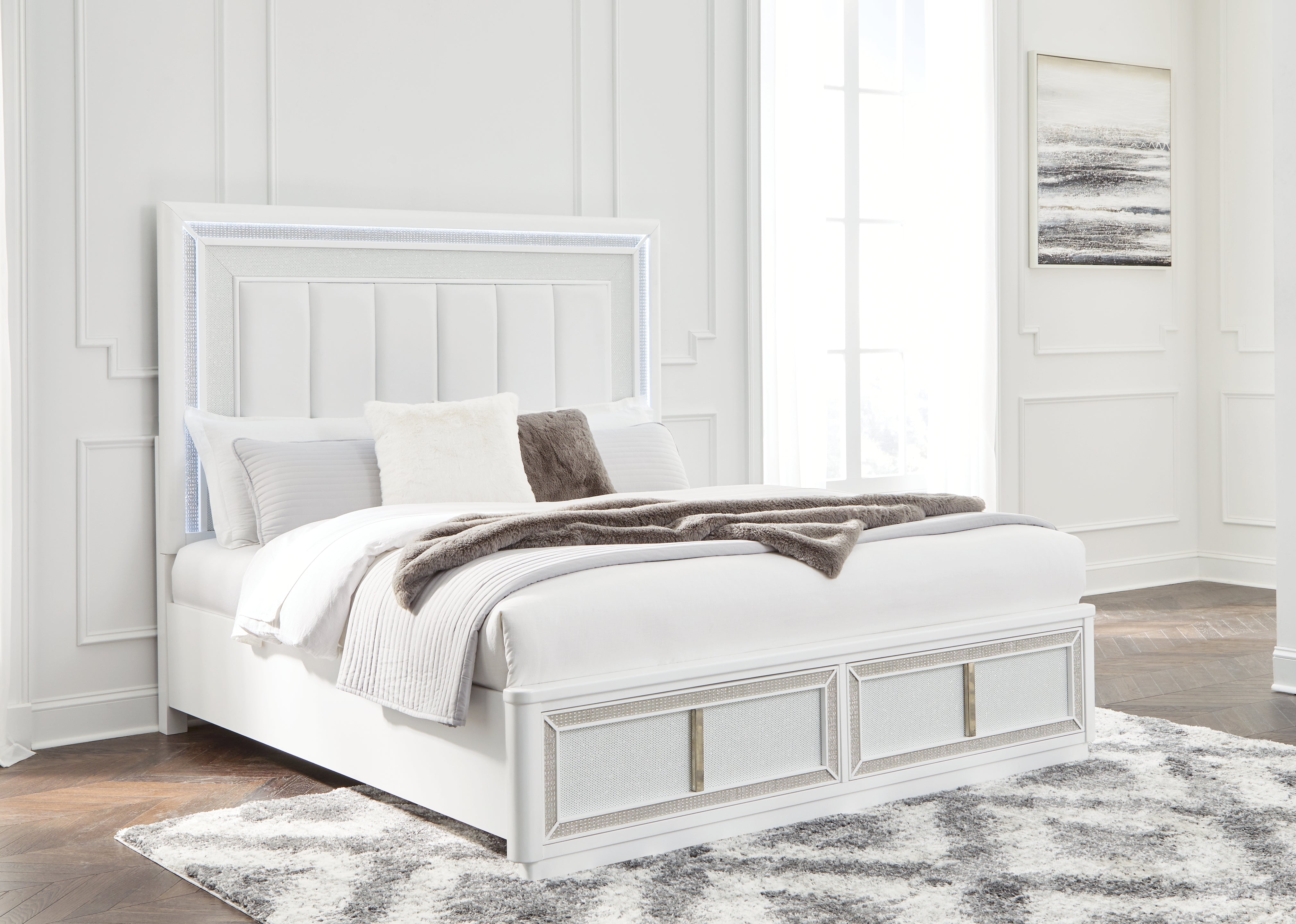 Warmstead Furniture - Ashley Furniture - Chalanna Bedroom - King Upholstered Storage Bed / White - B822B4