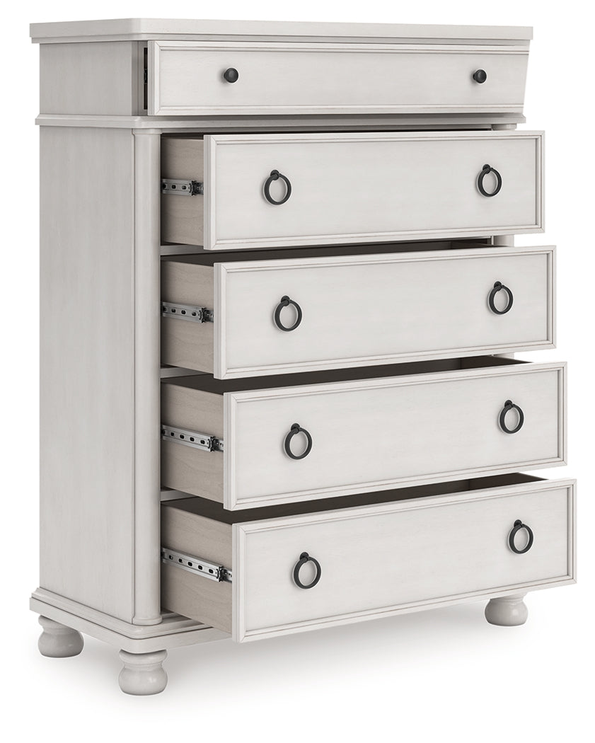 Warmstead Furniture - Ashley Furniture - Rowlenstown Bedroom - Five Drawer Chest / Antique White - PCB823-46