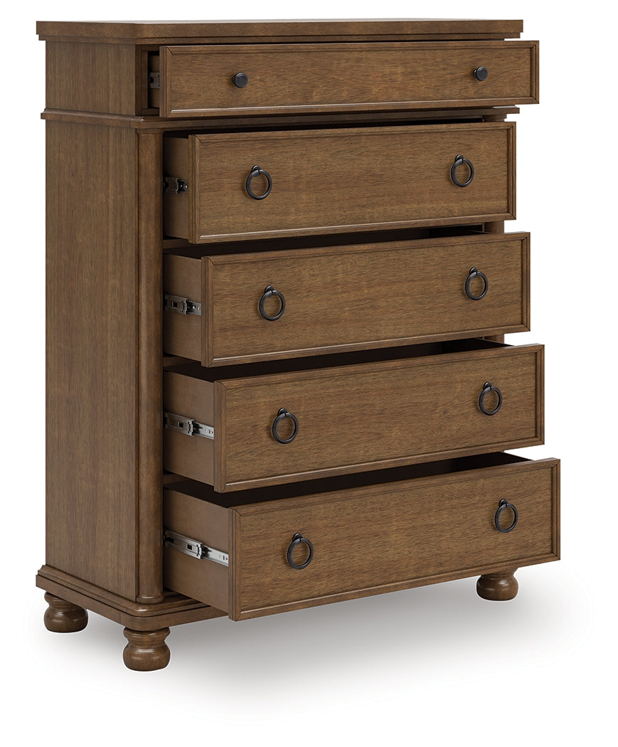 Warmstead Furniture - Ashley Furniture - Rowlenstown Bedroom - Five Drawer Chest / Brown - PCB824-46
