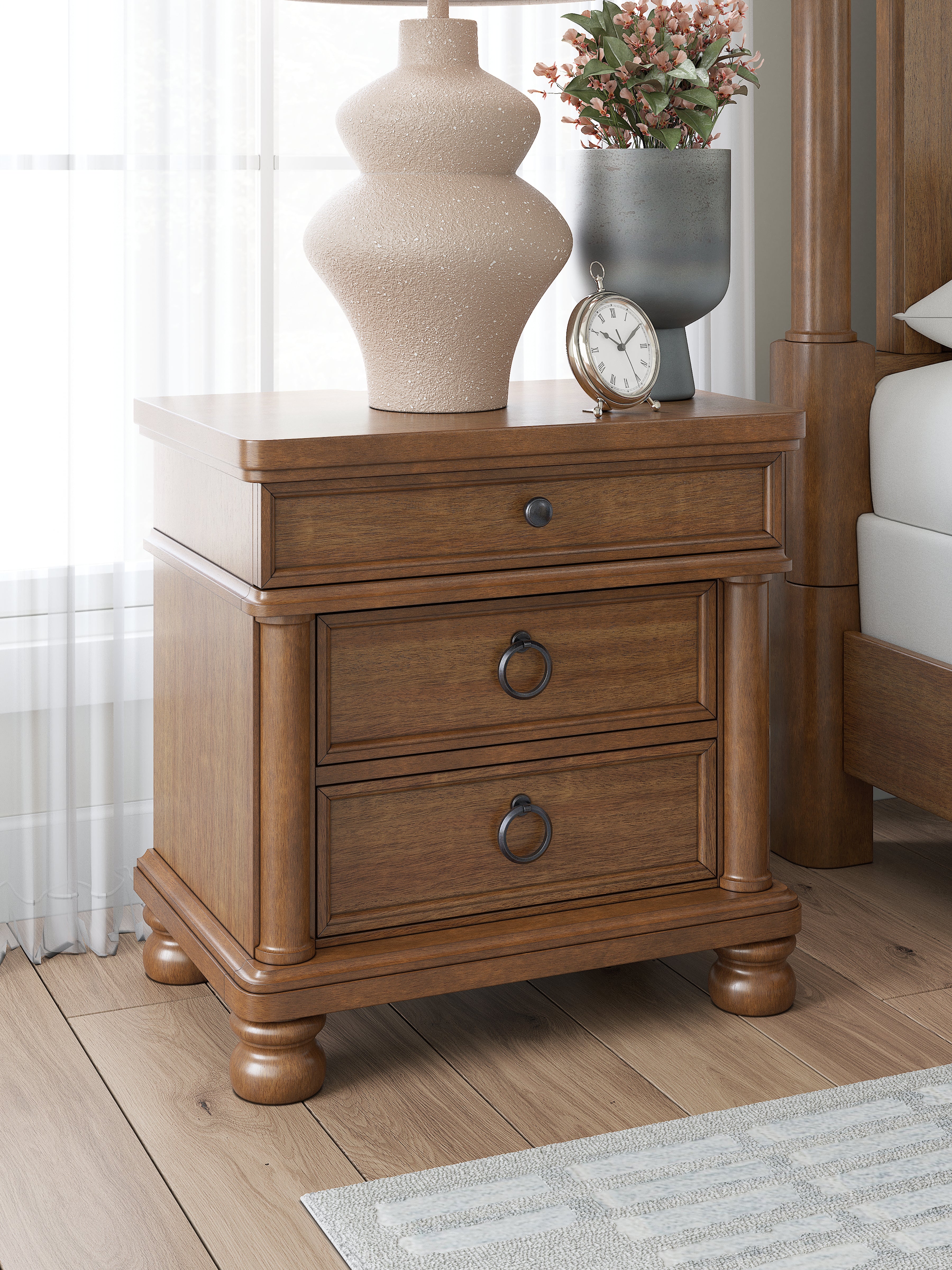 Warmstead Furniture - Ashley Furniture - Rowlenstown Bedroom - Three Drawer Night Stand / Brown - PCB824-93