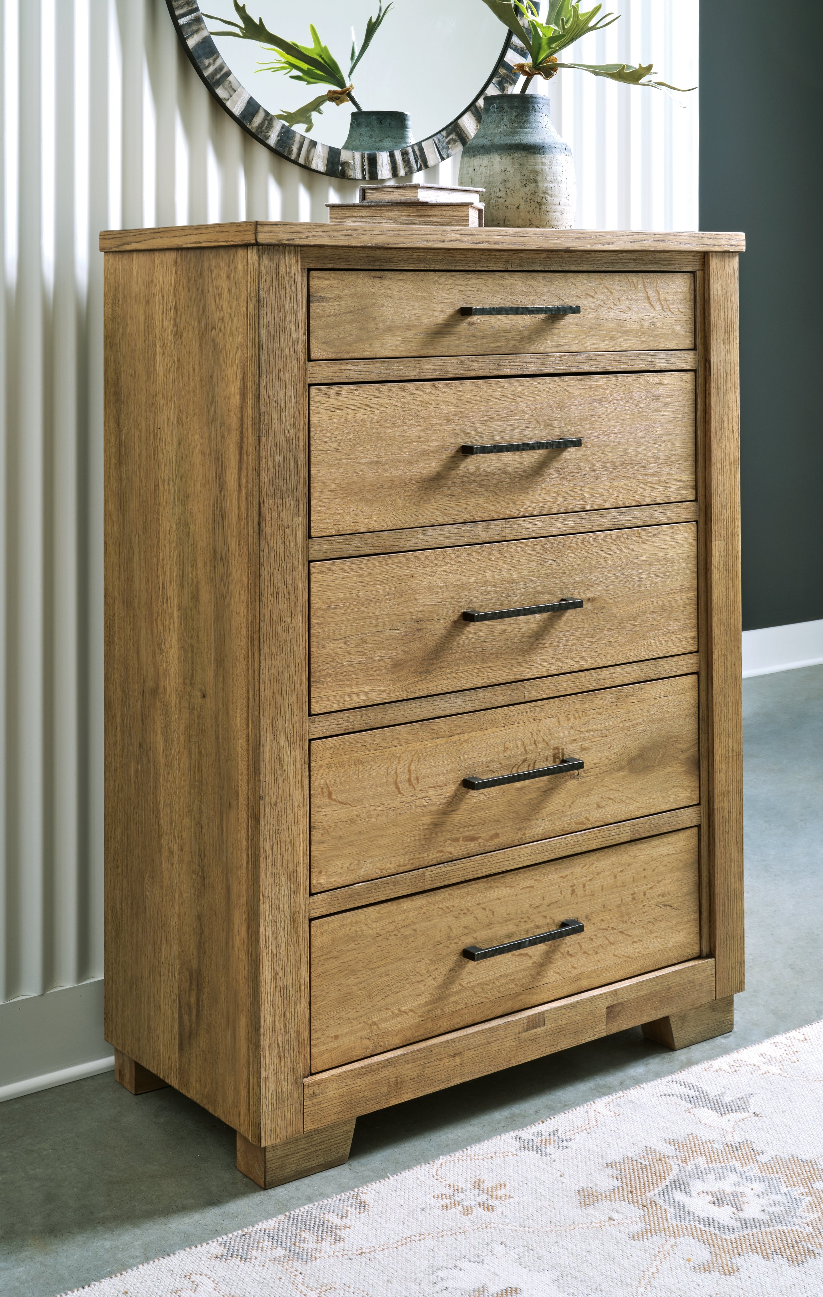 Warmstead Furniture - Ashley Furniture - Galliden Bedroom - Five Drawer Chest / Light Brown - B841-46