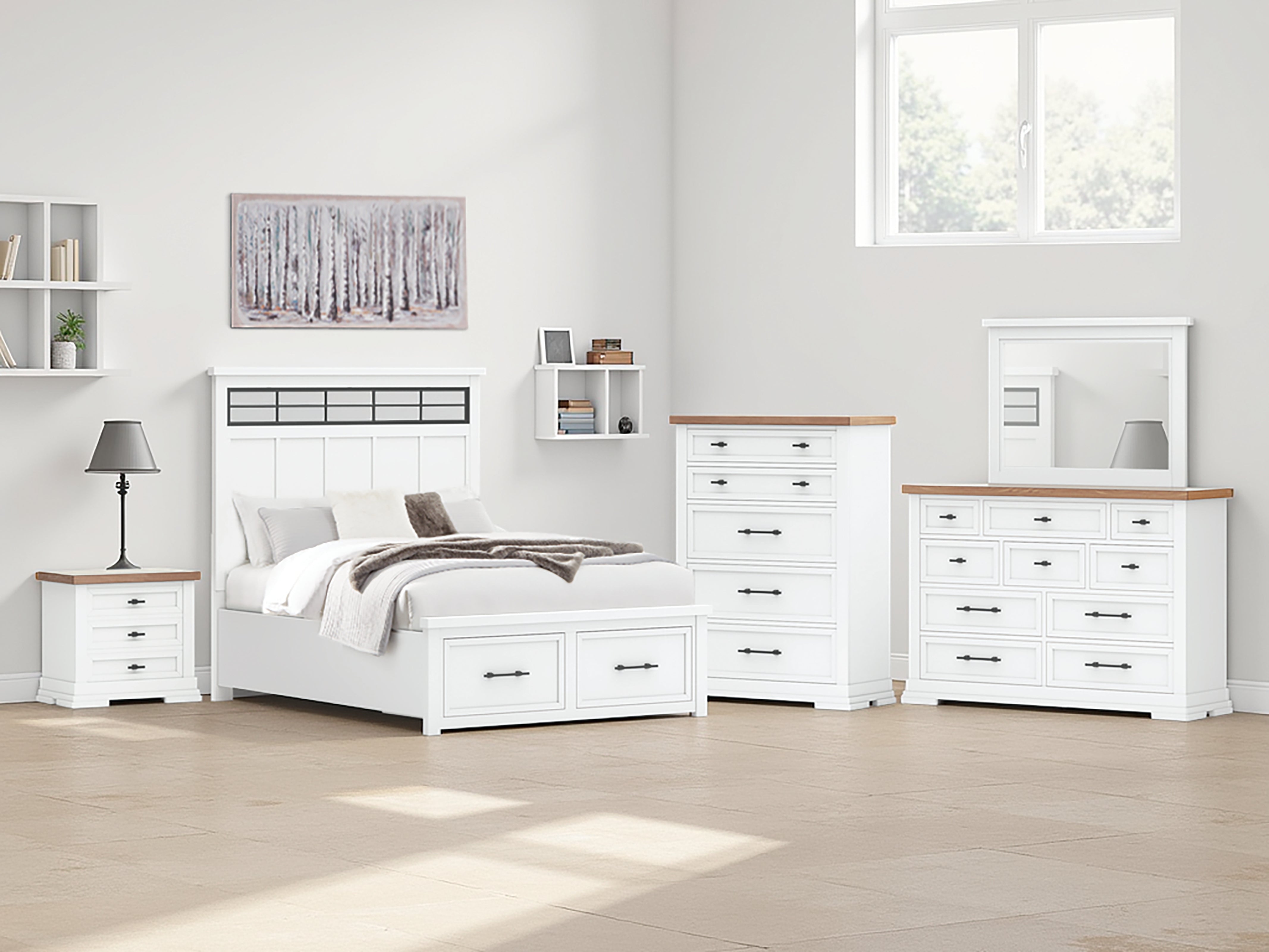 Warmstead Furniture - Ashley Furniture - Ashbryn Bedroom - Queen Panel Storage Bed / White/Natural - B844B2