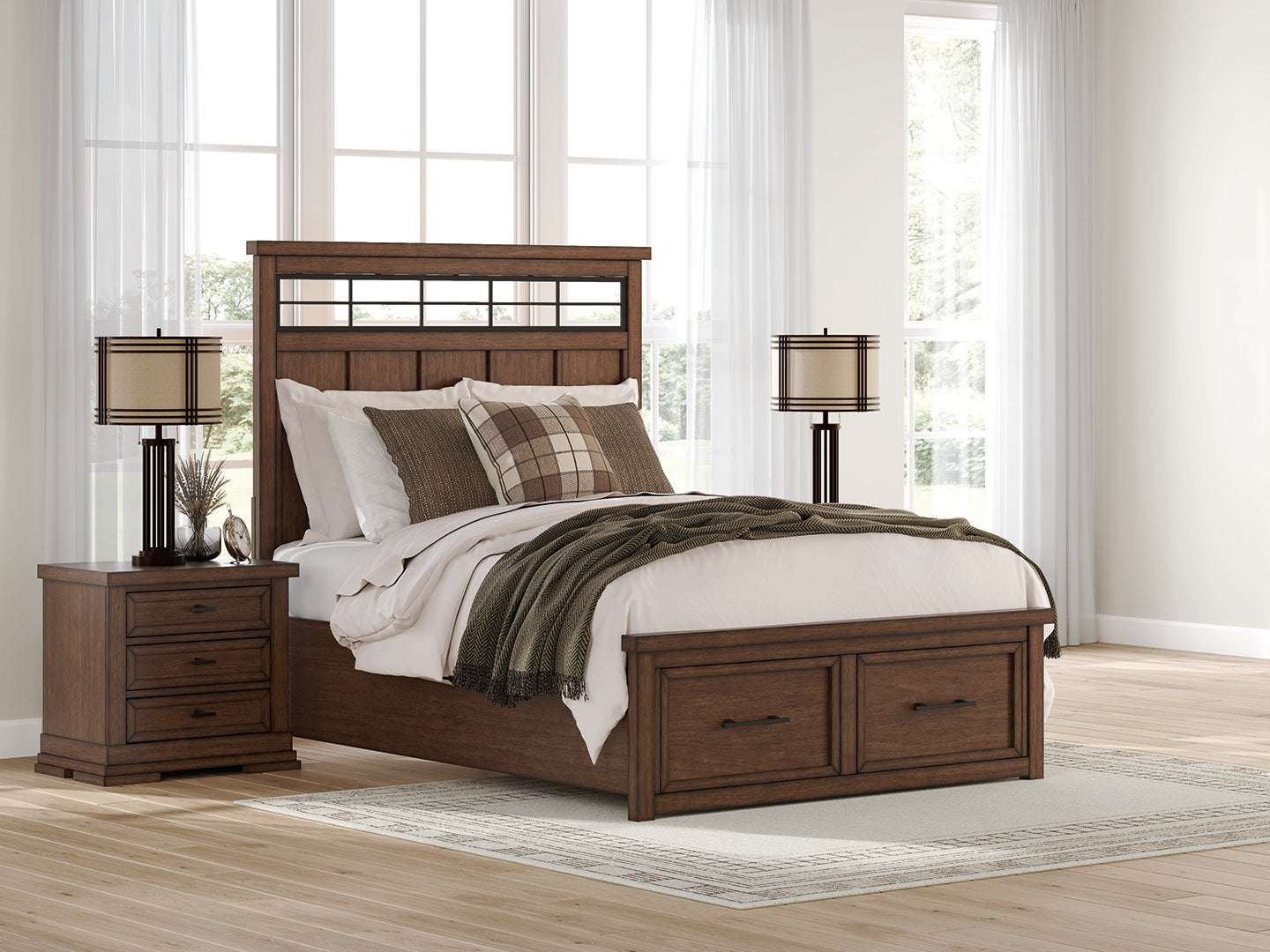 Warmstead Furniture - Ashley Furniture - Taffenbrook Bedroom - Queen Panel Storage Bed / Medium Brown - B849B2