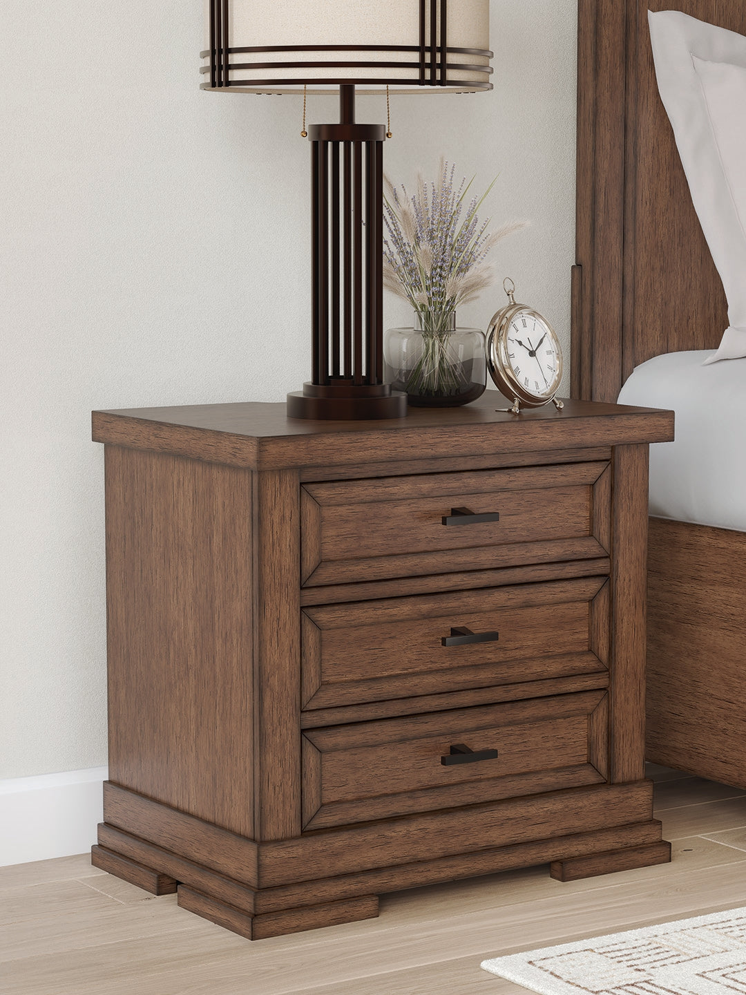 Warmstead Furniture - Ashley Furniture - Taffenbrook Bedroom - Three Drawer Night Stand / Medium Brown - B849-93